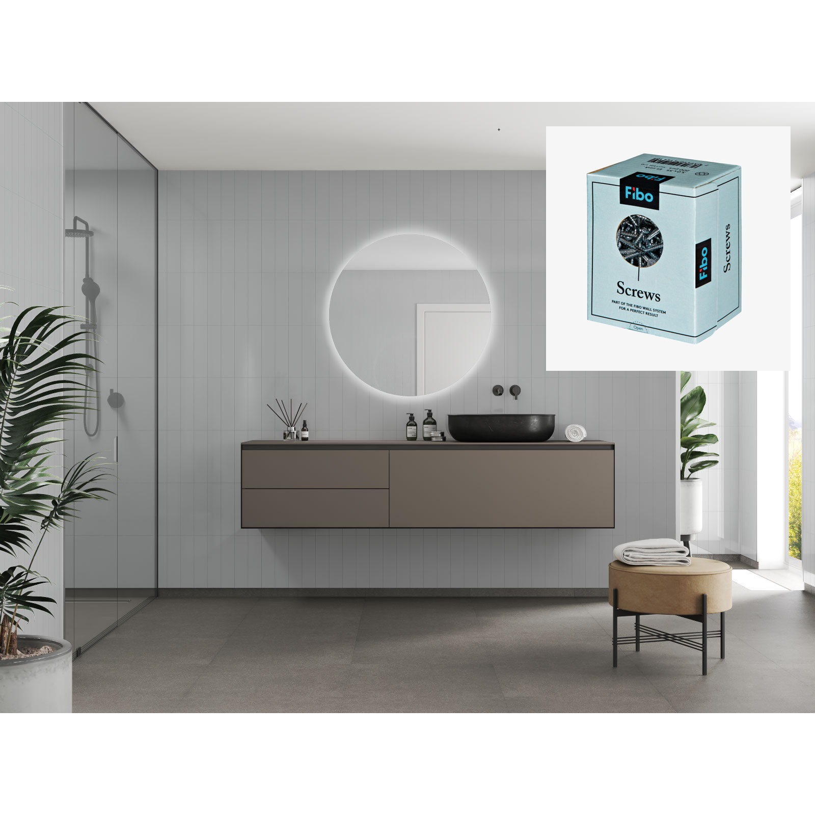 Baderomspanel Fibo 4063-M0830 Clean Grey med Monteringsskruer