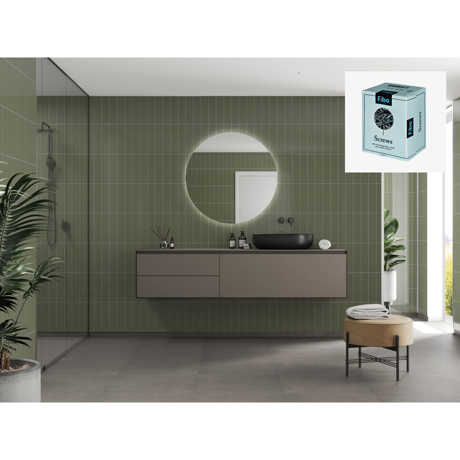 Baderomspanel Fibo 5207-M0830 Camo Green med Monteringsskruer