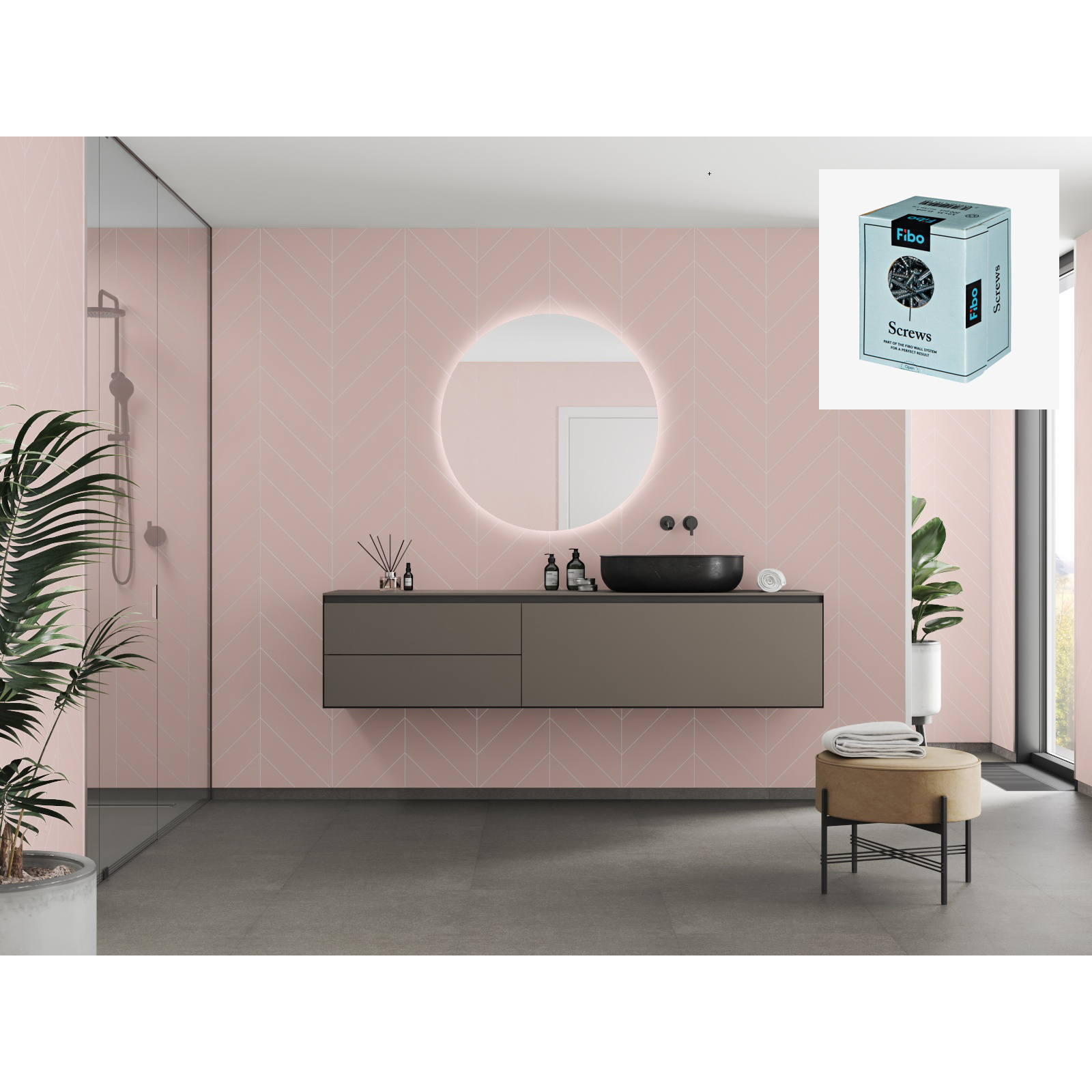 Baderomspanel Fibo 5218-M78 Dusky Pink med Monteringsskruer