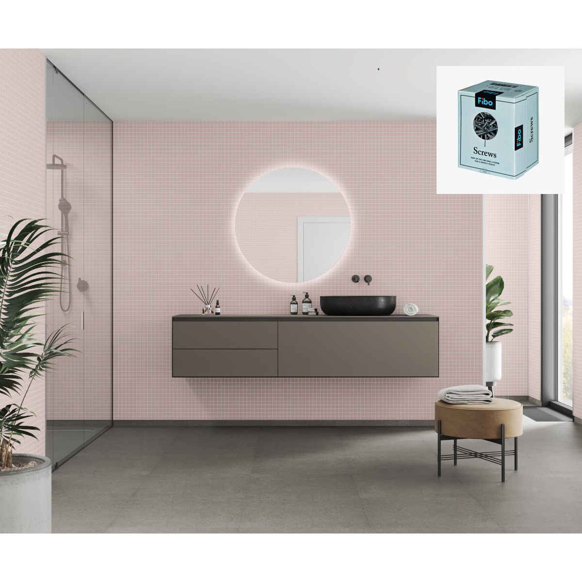 Baderomspanel Fibo 5218-M0303 Dusky Pink med Monteringsskruer