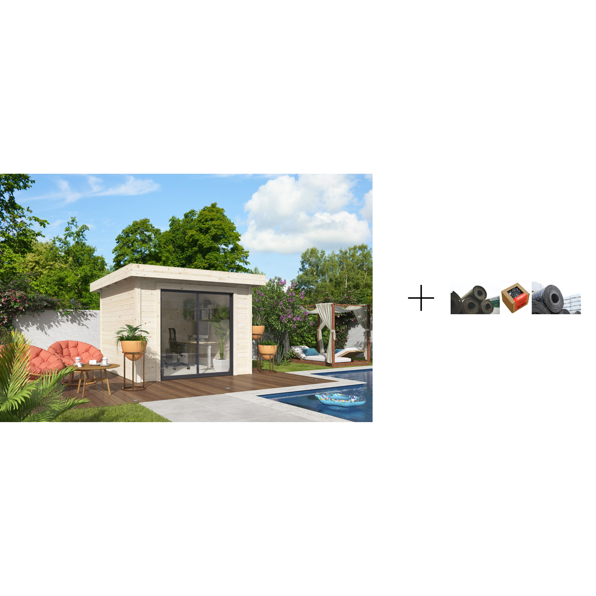 Hagestue Palmako Lydia 8,0 m2 Slide med Papp, Spiker og SBS Takbelegg