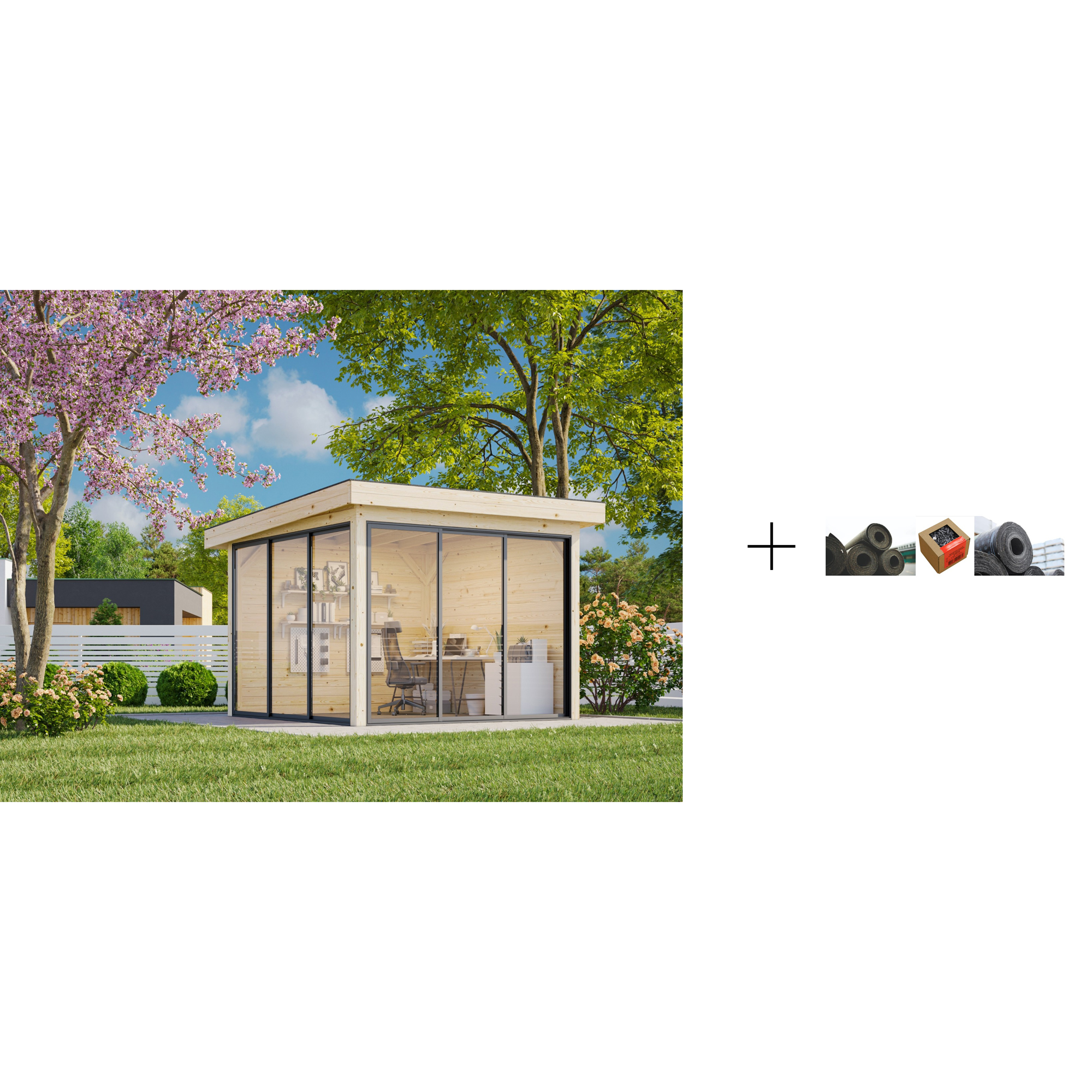 Hagestue Palmako Lenna 8,3 m2 Set 401 Slide med Papp, Spiker og SBS Takbelegg