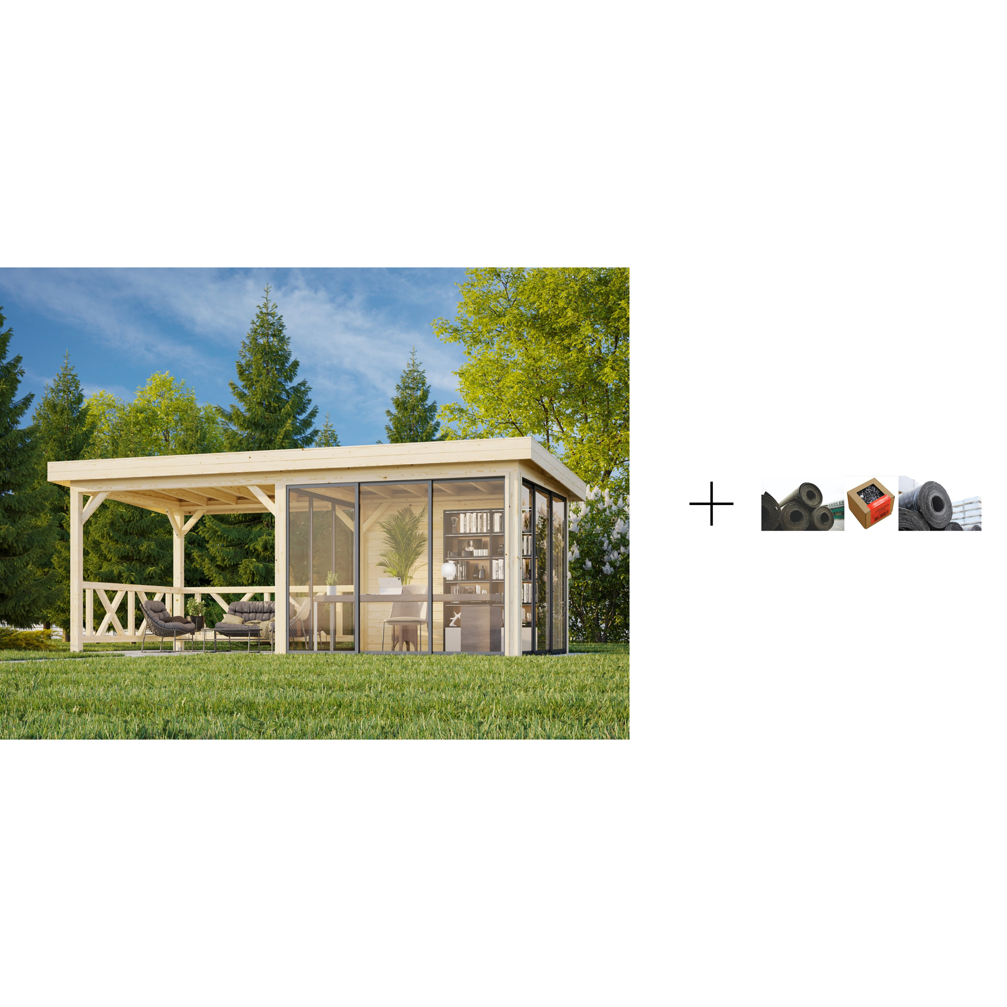 Hagestue Palmako Lenna 16,6 m2 Set 404 Slide med Papp, Spiker og SBS Takbelegg