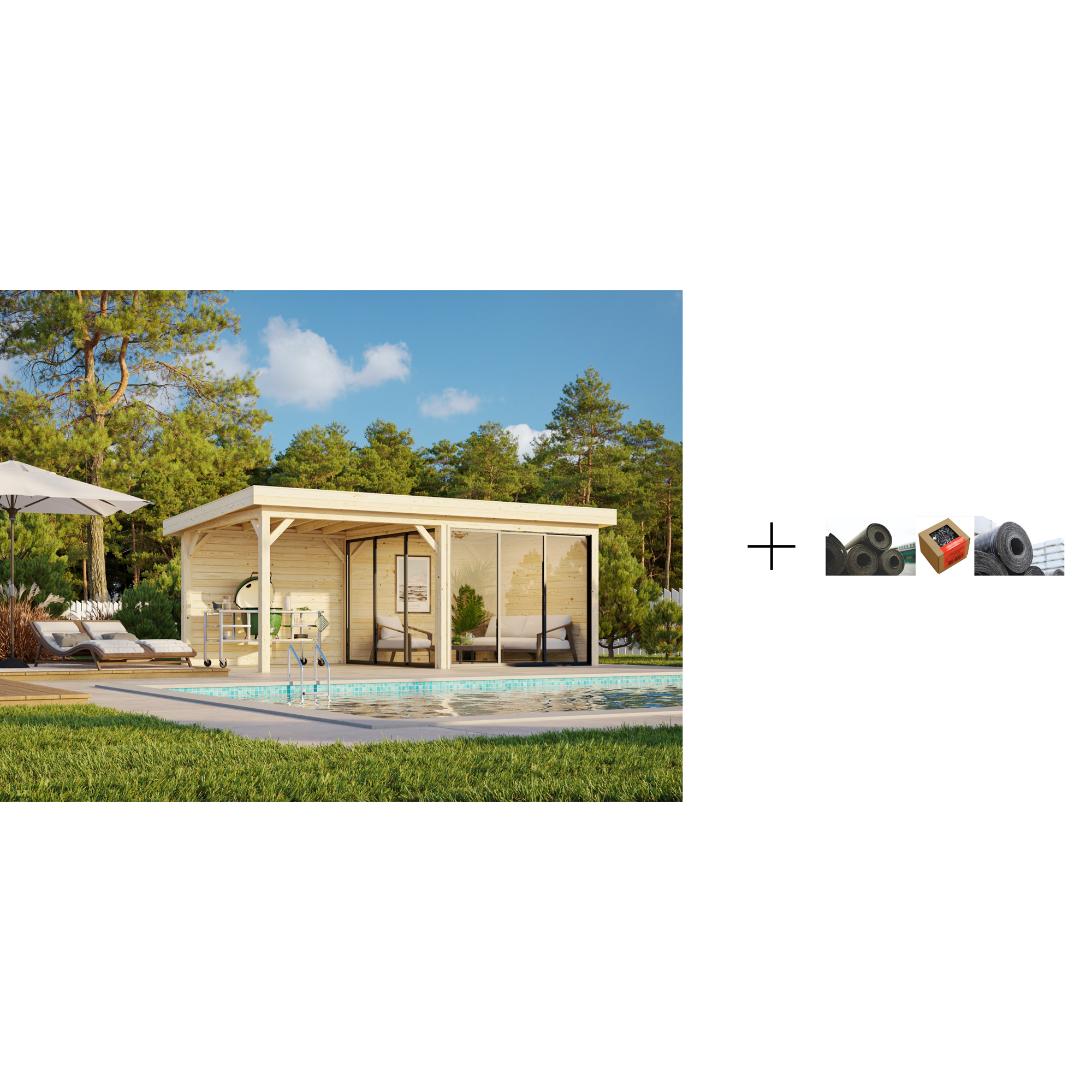 Hagestue Palmako Lenna 16,6 m2 Set 405 Slide med Papp, Spiker og SBS Takbelegg