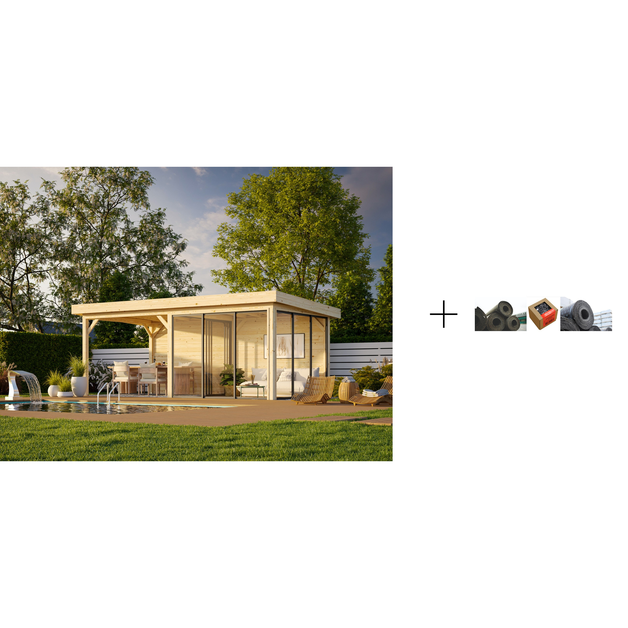 Hagestue Palmako Lenna 16,6 m2 Set 406 Slide med Papp, Spiker og SBS Takbelegg