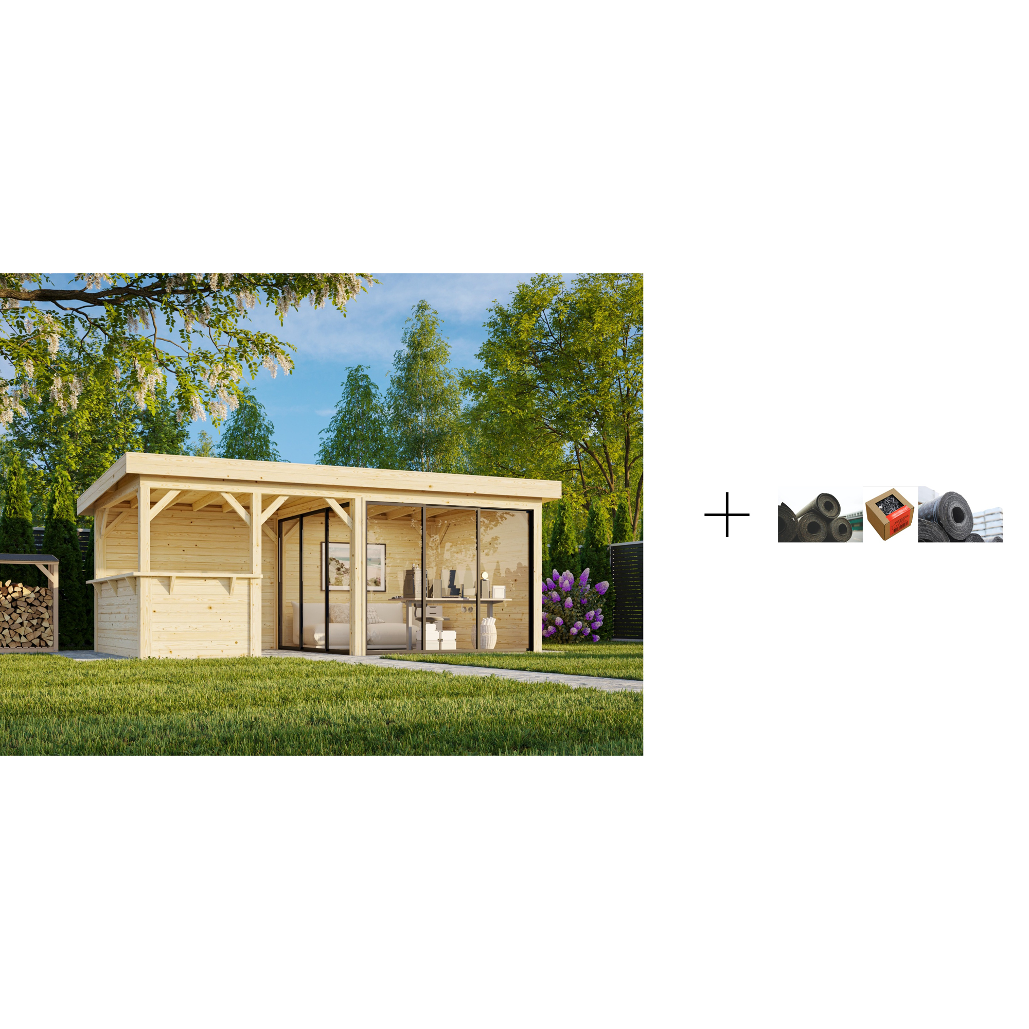 Hagestue Palmako Lenna 16,6 m2 Set 407 Slide med Papp, Spiker og SBS Takbelegg