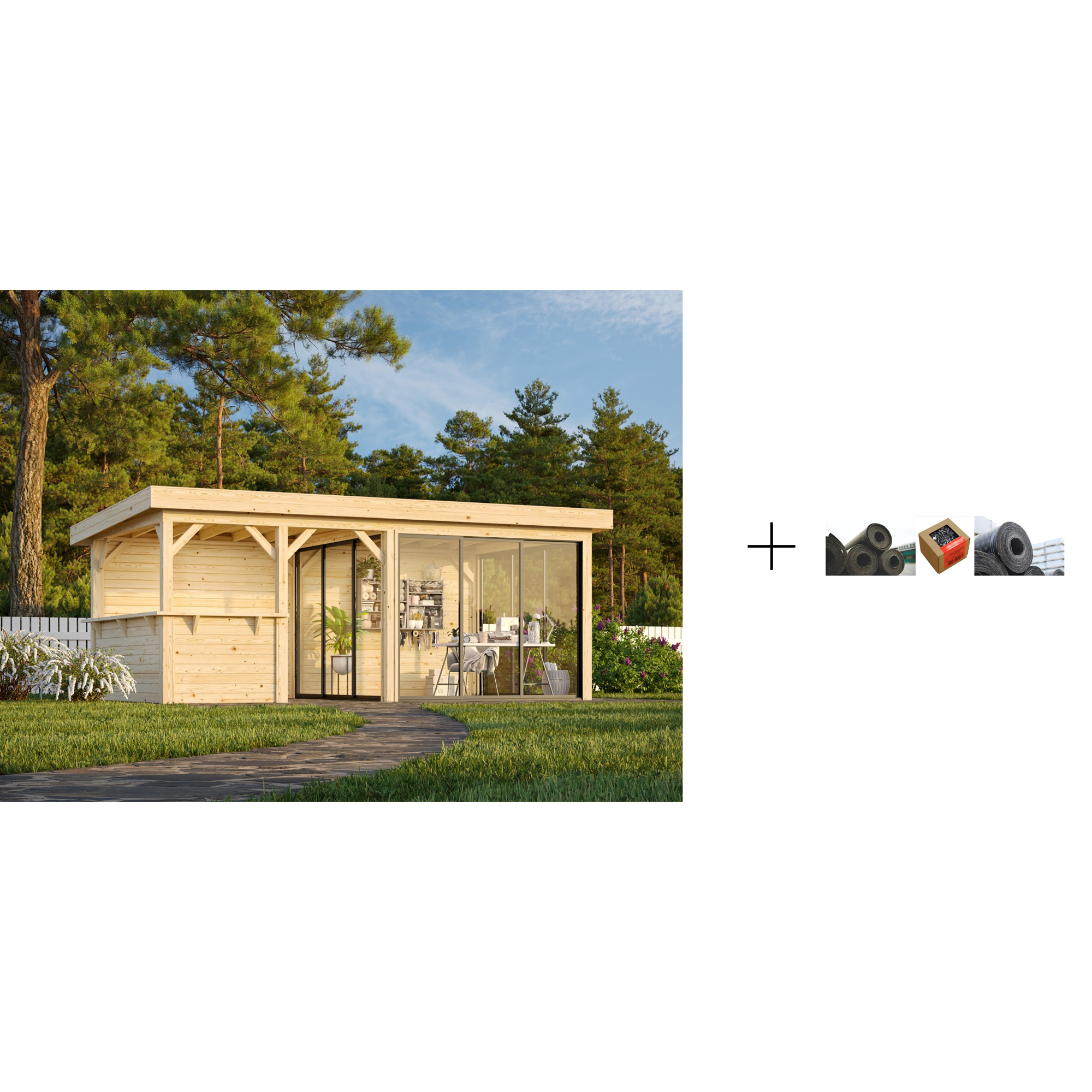 Hagestue Palmako Lenna 16,6 m2 Set 408 Slide med Papp, Spiker og SBS Takbelegg