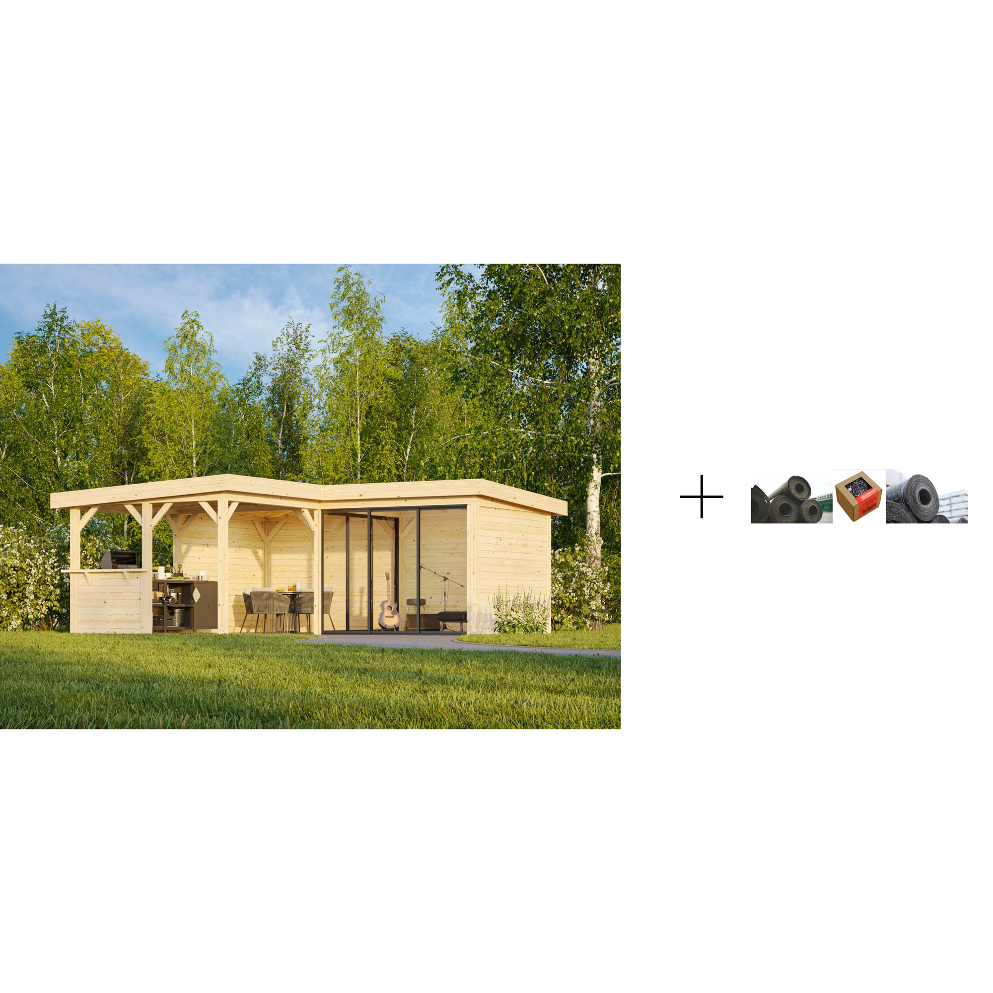 Hagestue Palmako Lenna 24,9 m2 Set 409 Slide med Papp, Spiker og SBS Takbelegg