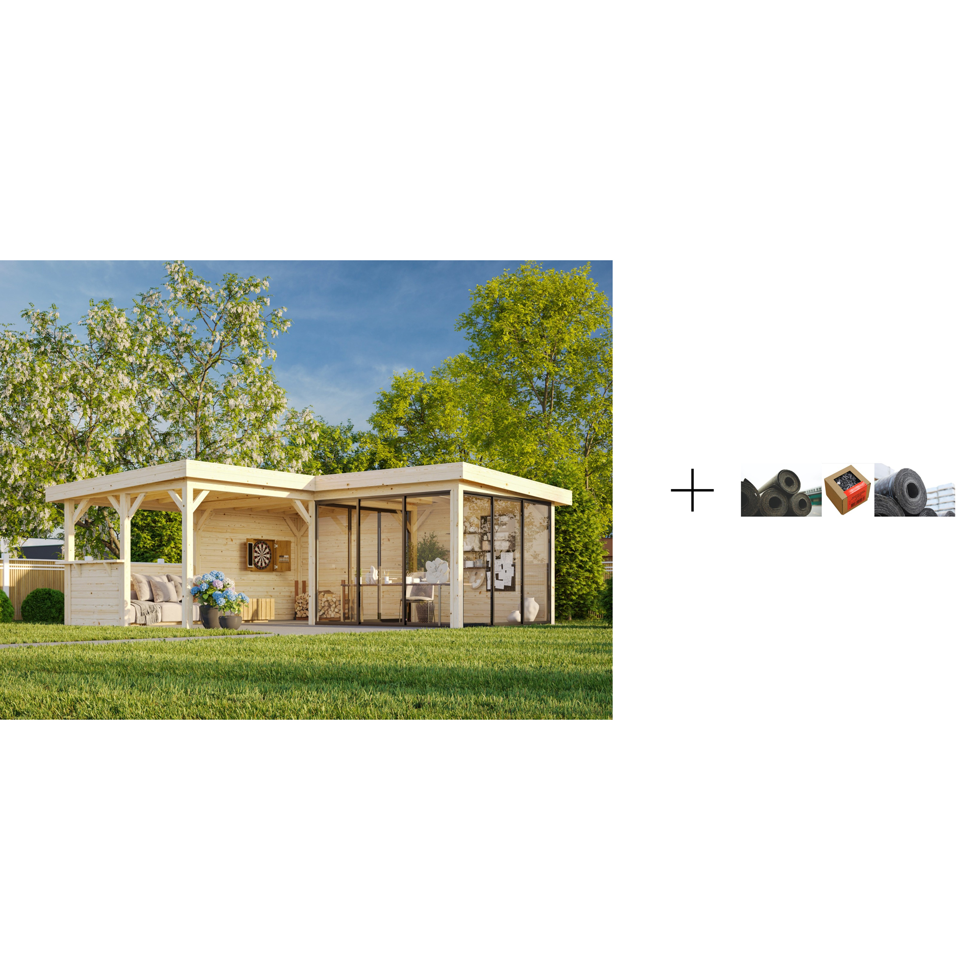 Hagestue Palmako Lenna 24,9 m2 Set 410 Slide med Papp, Spiker og SBS Takbelegg