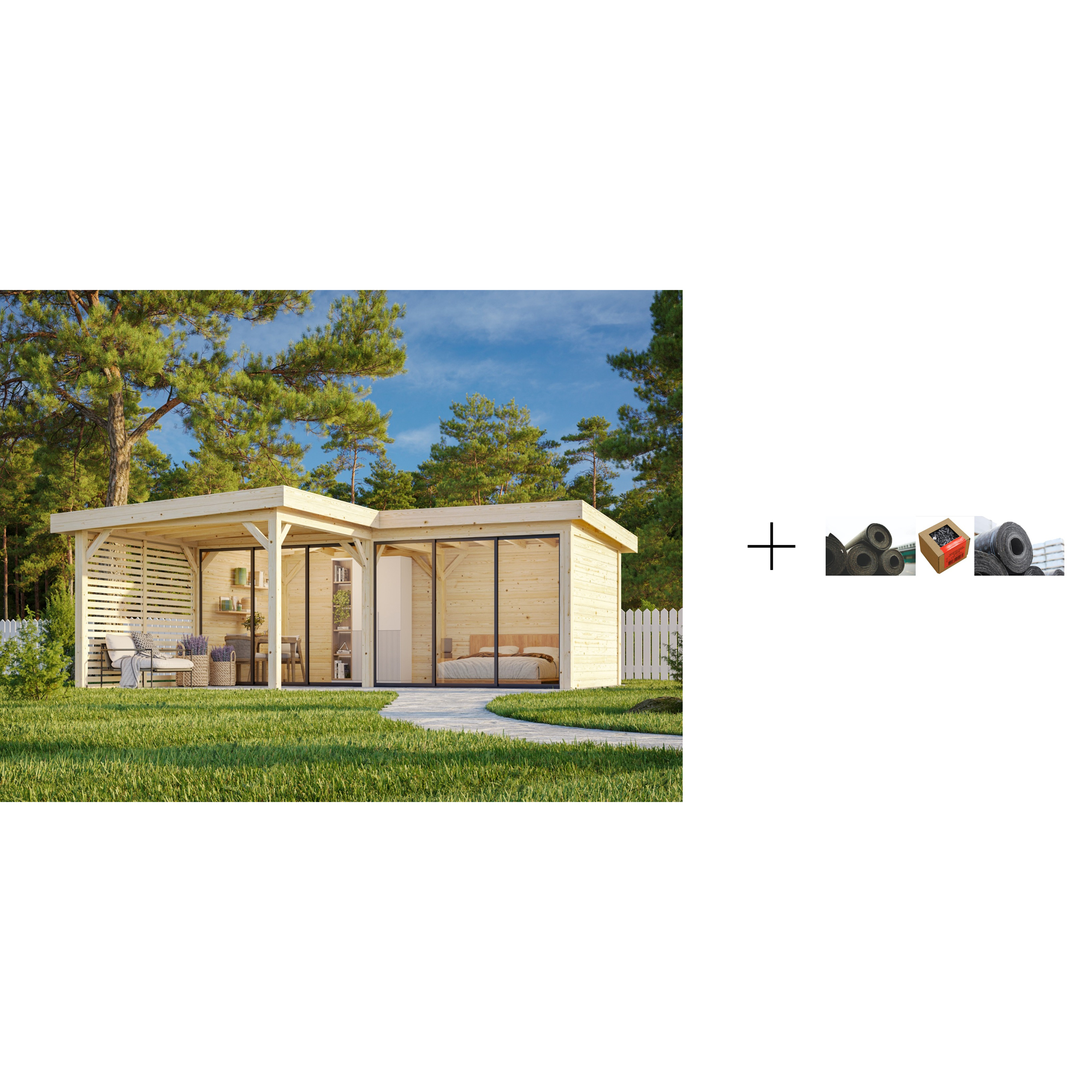 Hagestue Palmako Lenna 24,9 m2 Set 413 Slide med Papp, Spiker og SBS Takbelegg