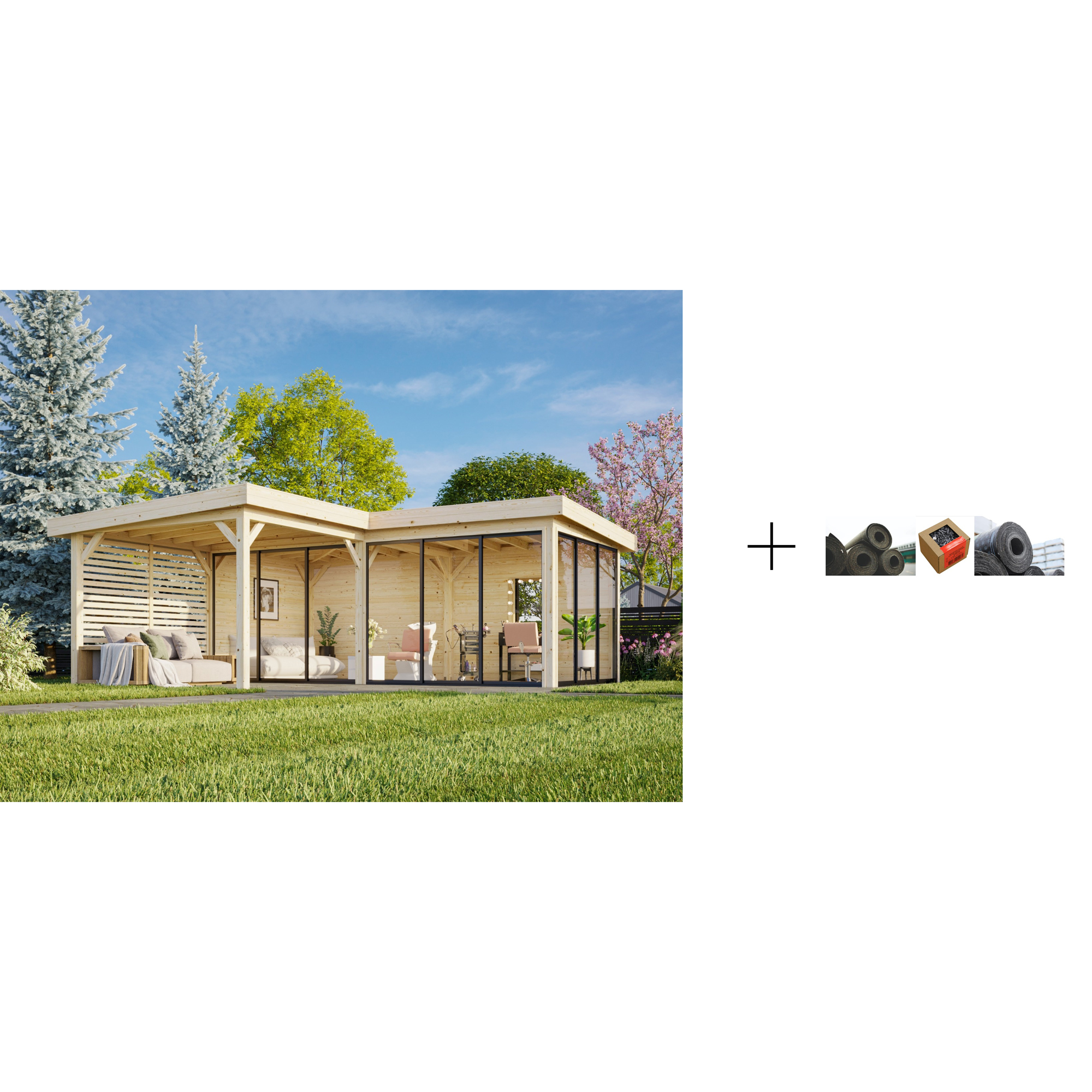 Hagestue Palmako Lenna 24,9 m2 Set 414 Slide med Papp, Spiker og SBS Takbelegg