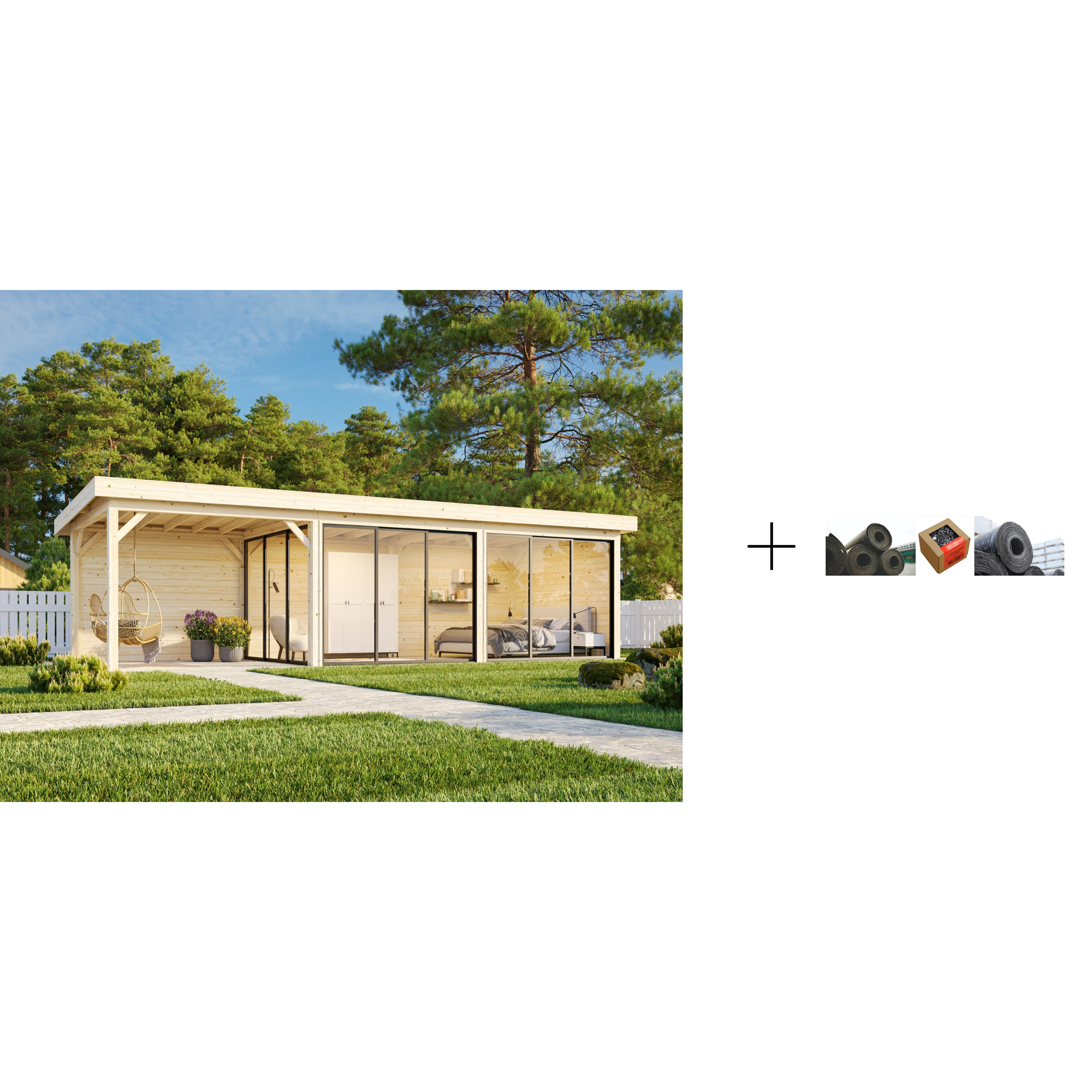 Hagestue Palmako Lenna 24,9 m2 Set 417 Slide med Papp, Spiker og SBS Takbelegg