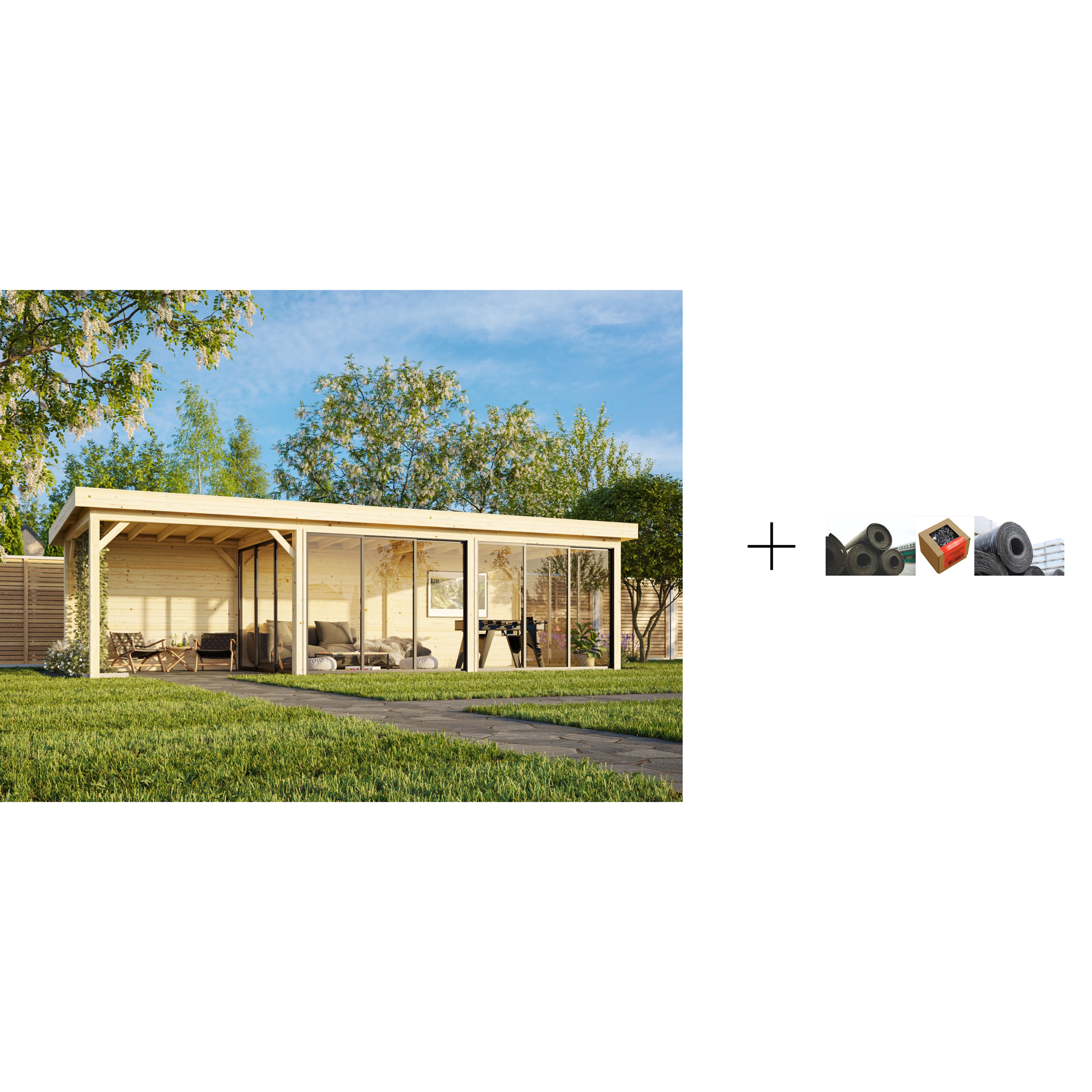 Hagestue Palmako Lenna 24,9 m2 Set 418 Slide med Papp, Spiker og SBS Takbelegg