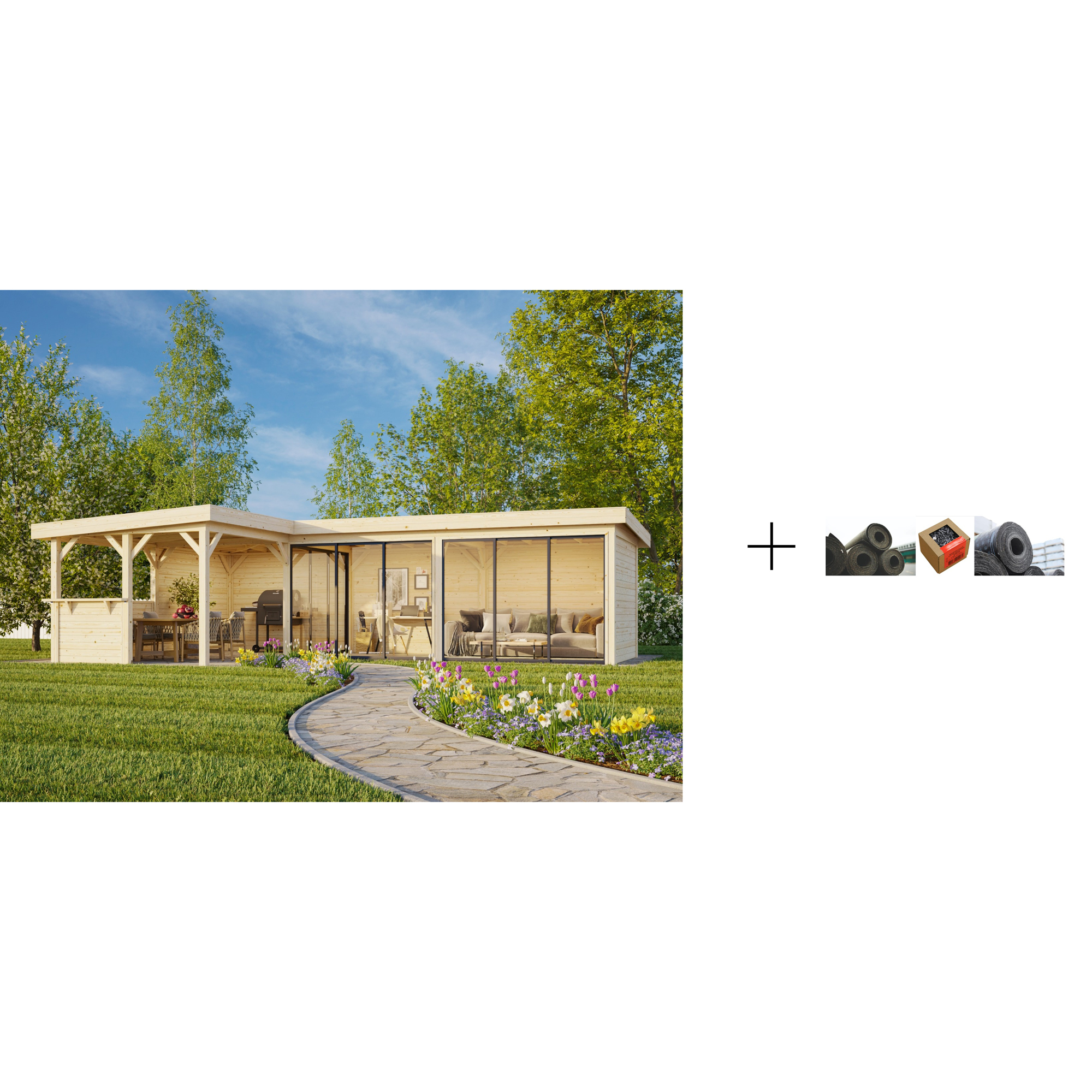 Hagestue Palmako Lenna 33,2 m2 Set 420 Slide med Papp, Spiker og SBS Takbelegg