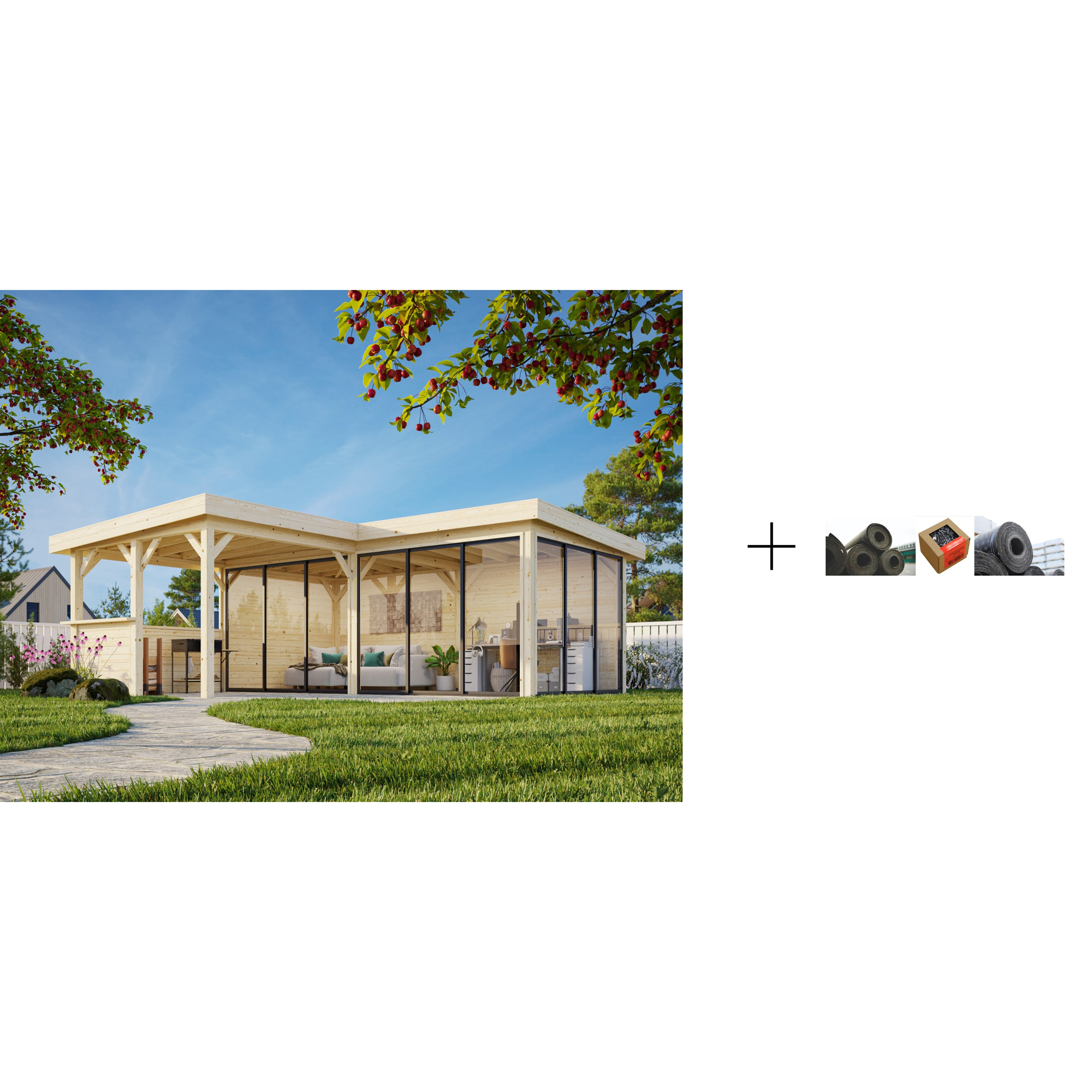 Hagestue Palmako Lenna 24,9 m2 Set 423 Slide med Papp, Spiker og SBS Takbelegg