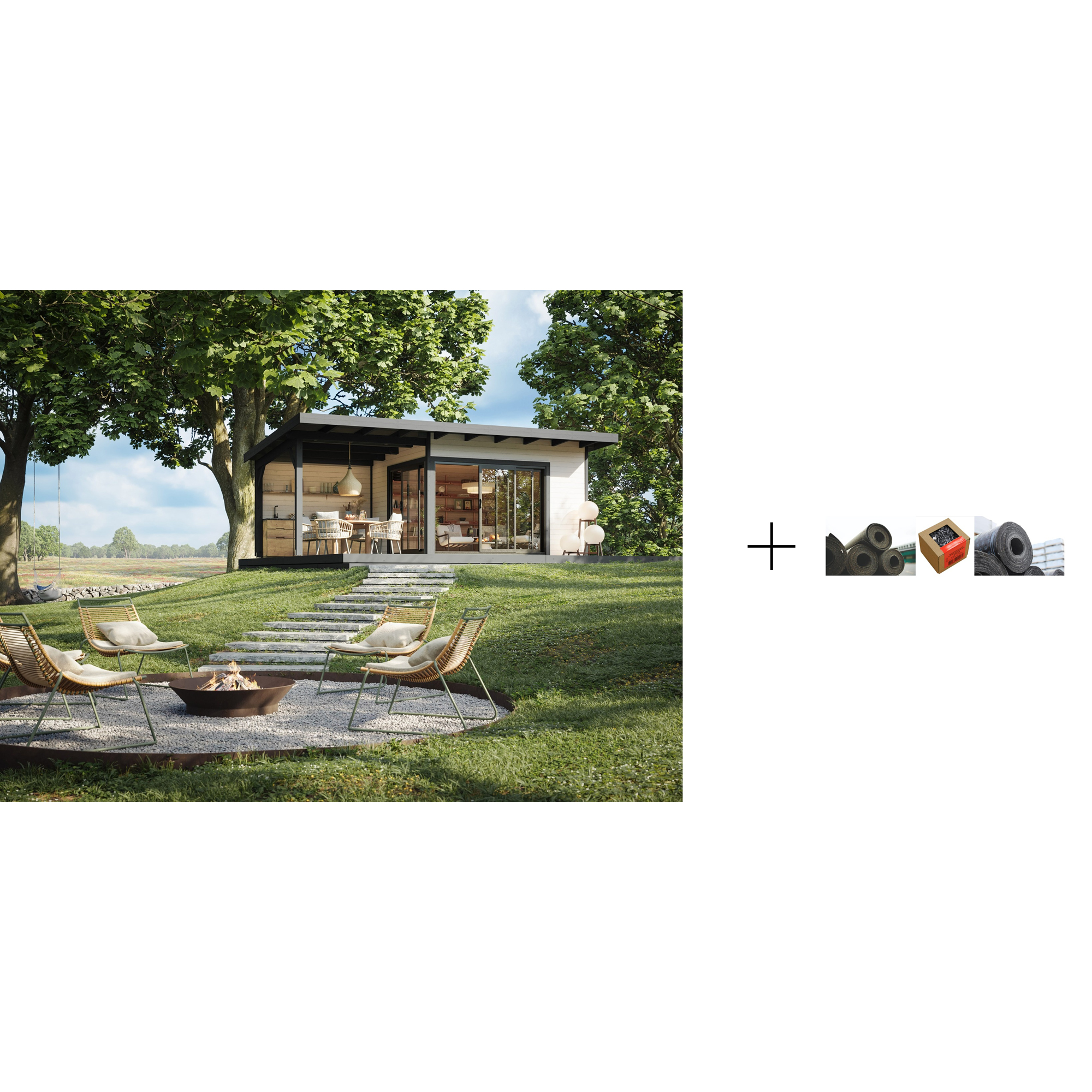 Hagestue Palmako Andrea 11,2 + 8,6 m2 med Papp, Spiker og SBS Takbelegg