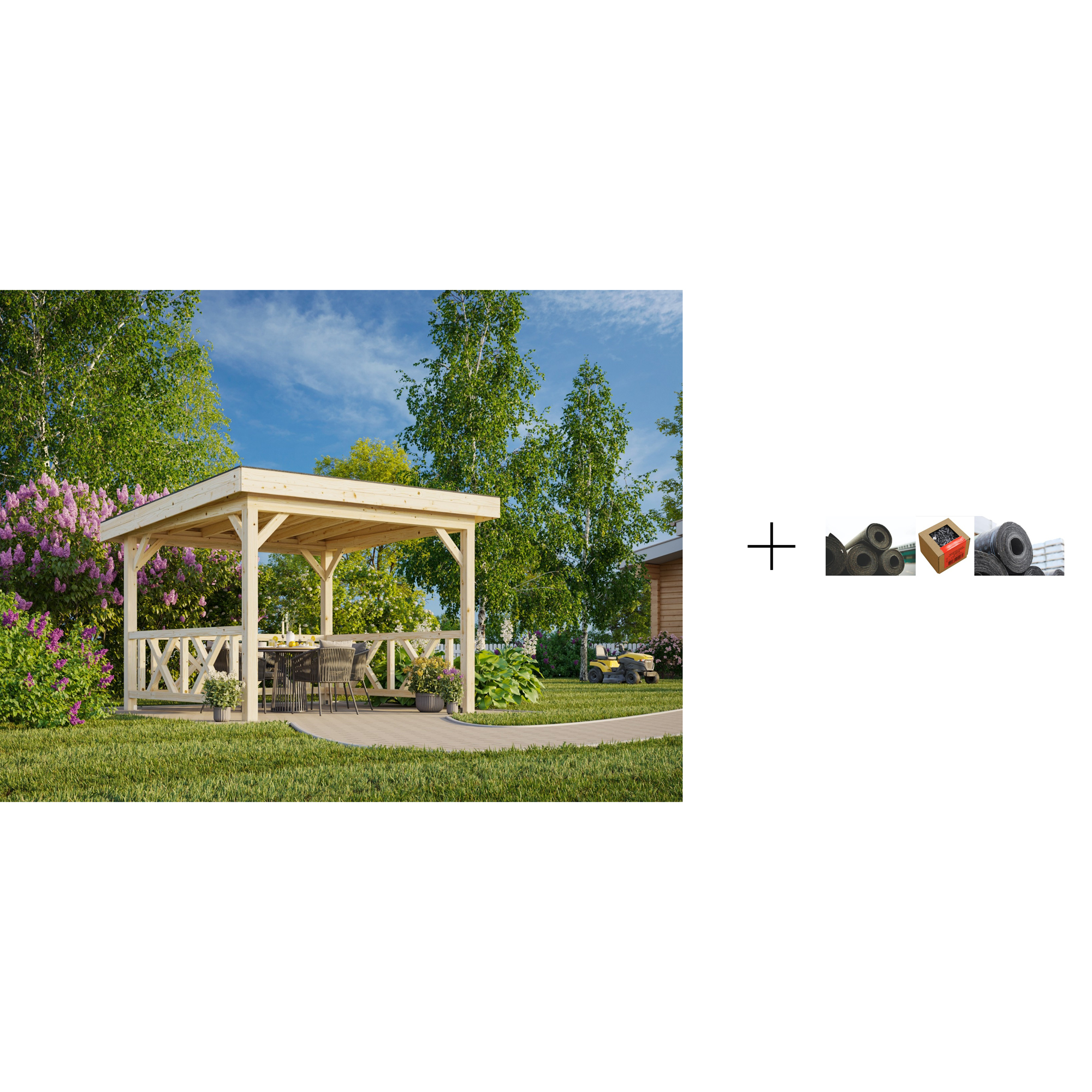 Paviljong Palmako Lenna 8,3 m2 Set 301 med Papp, Spiker og SBS Takbelegg