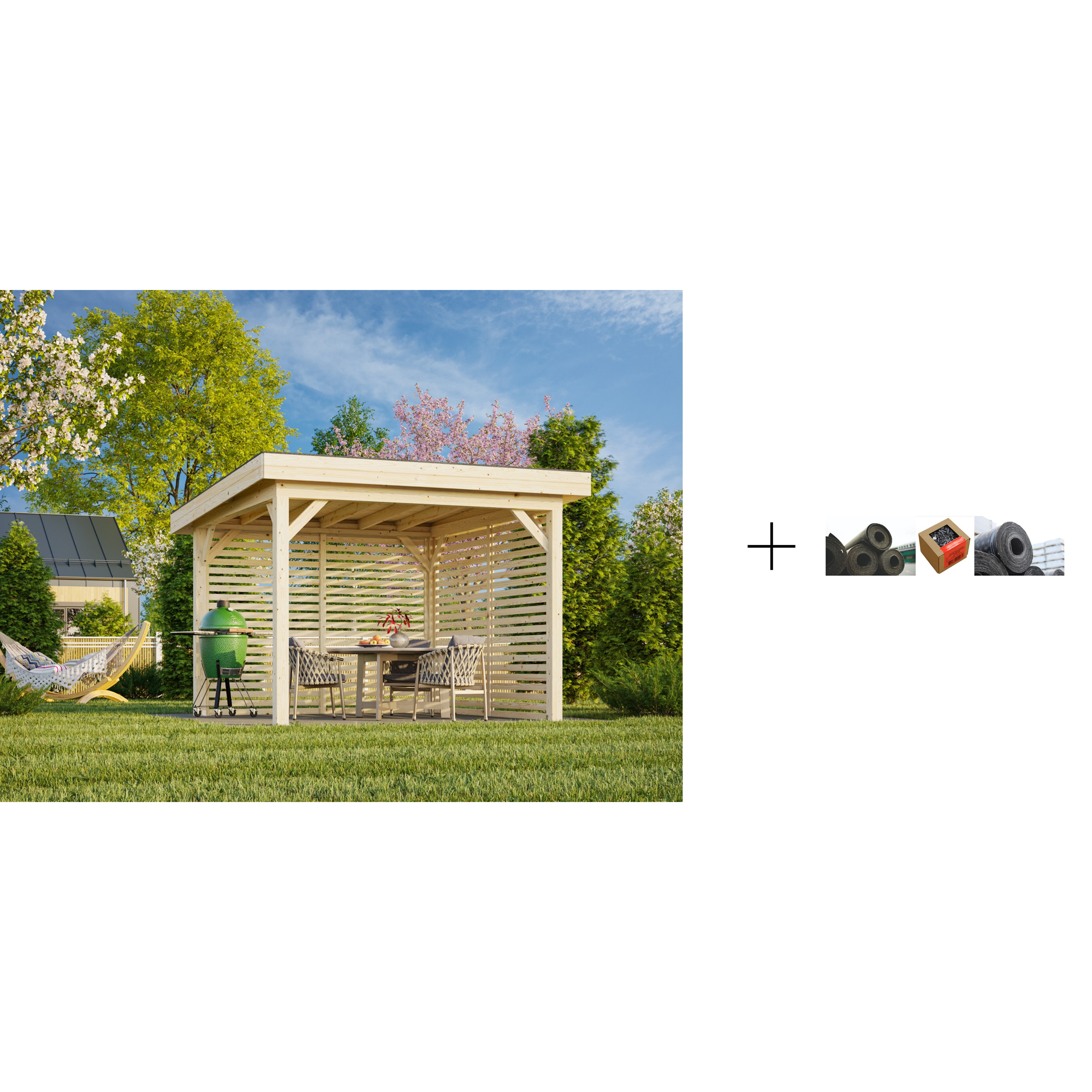 Paviljong Palmako Lenna 8,3 m2 Set 302 med Papp, Spiker og SBS Takbelegg