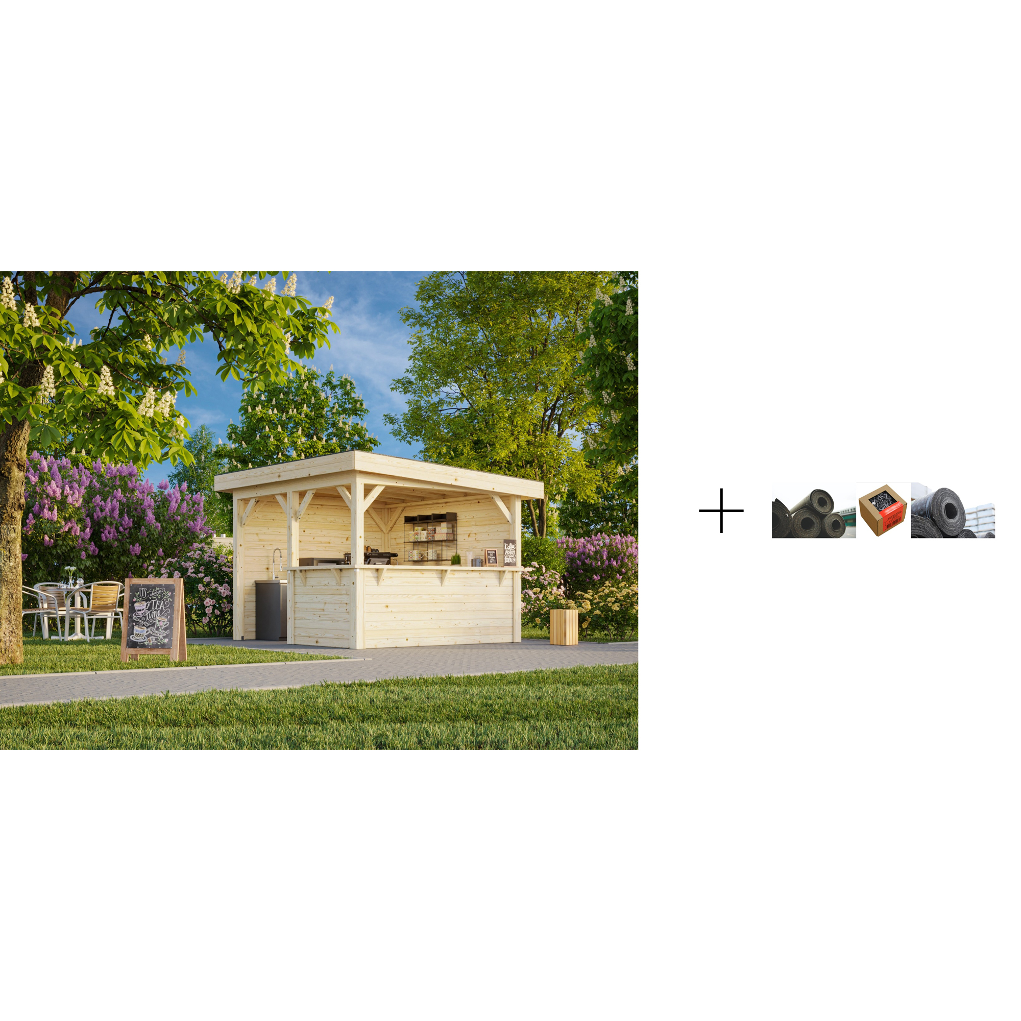 Paviljong Palmako Lenna 8,3 m2 Set 303 med Papp, Spiker og SBS Takbelegg