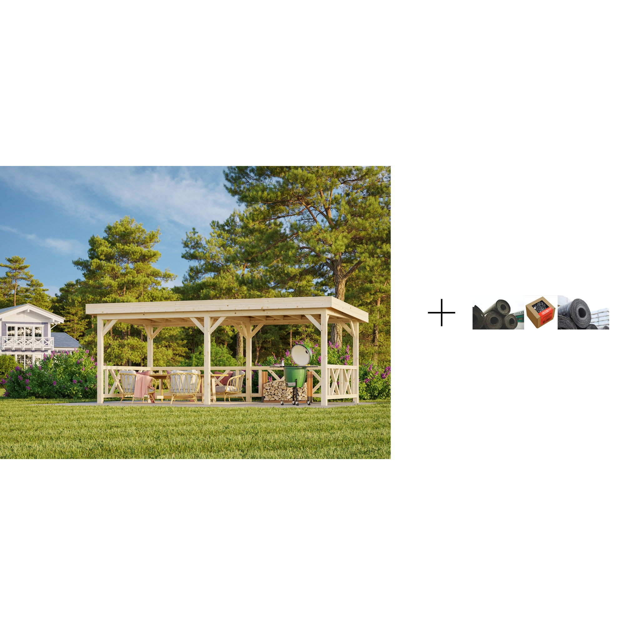 Paviljong Palmako Lenna 16,6 m2 Set 307 med Papp, Spiker og SBS Takbelegg