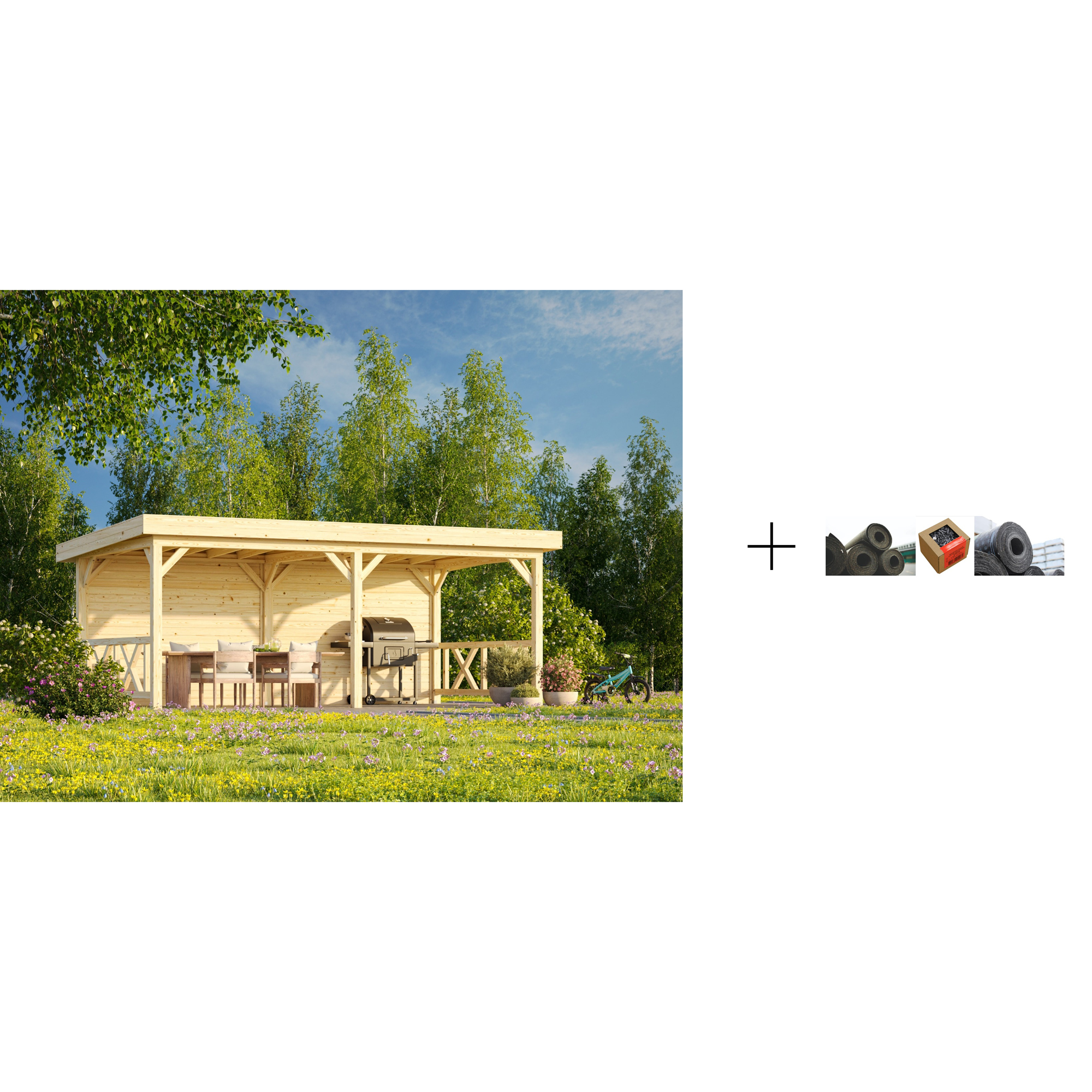 Paviljong Palmako Lenna 16,6 m2 Set 308 med Papp, Spiker og SBS Takbelegg