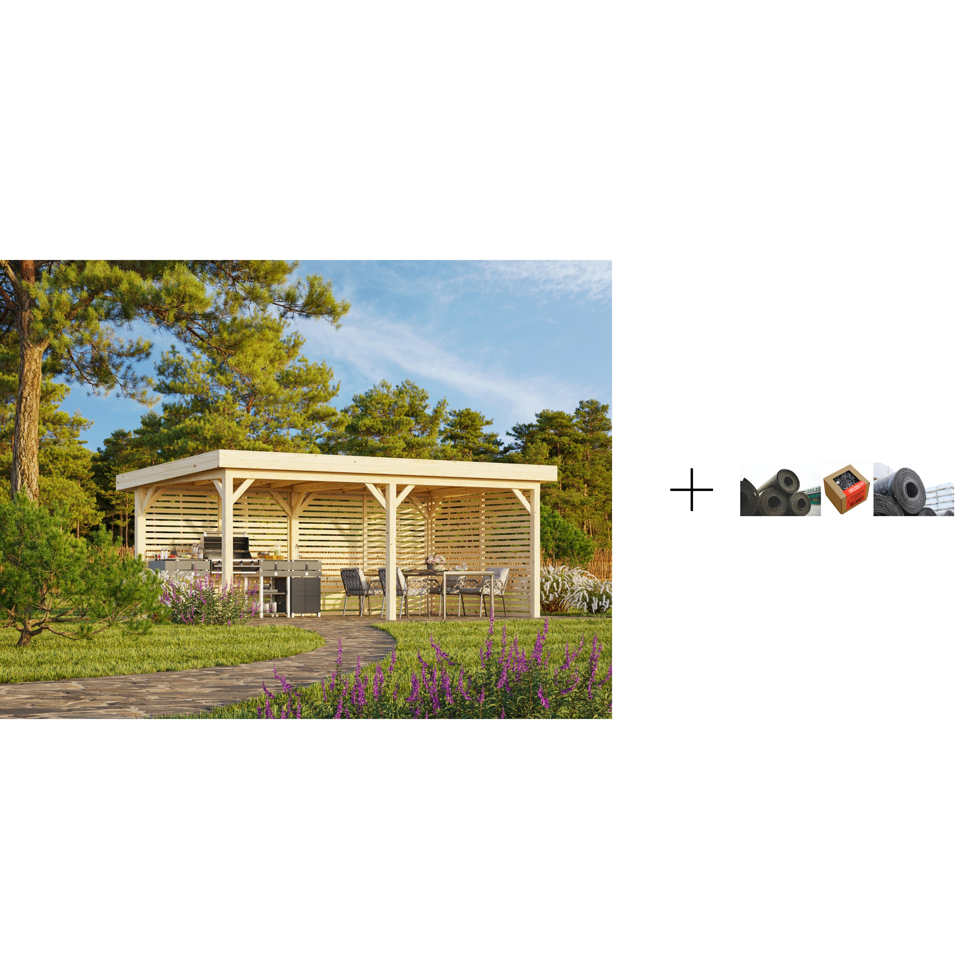 Paviljong Palmako Lenna 16,6 m2 Set 309 med Papp, Spiker og SBS Takbelegg