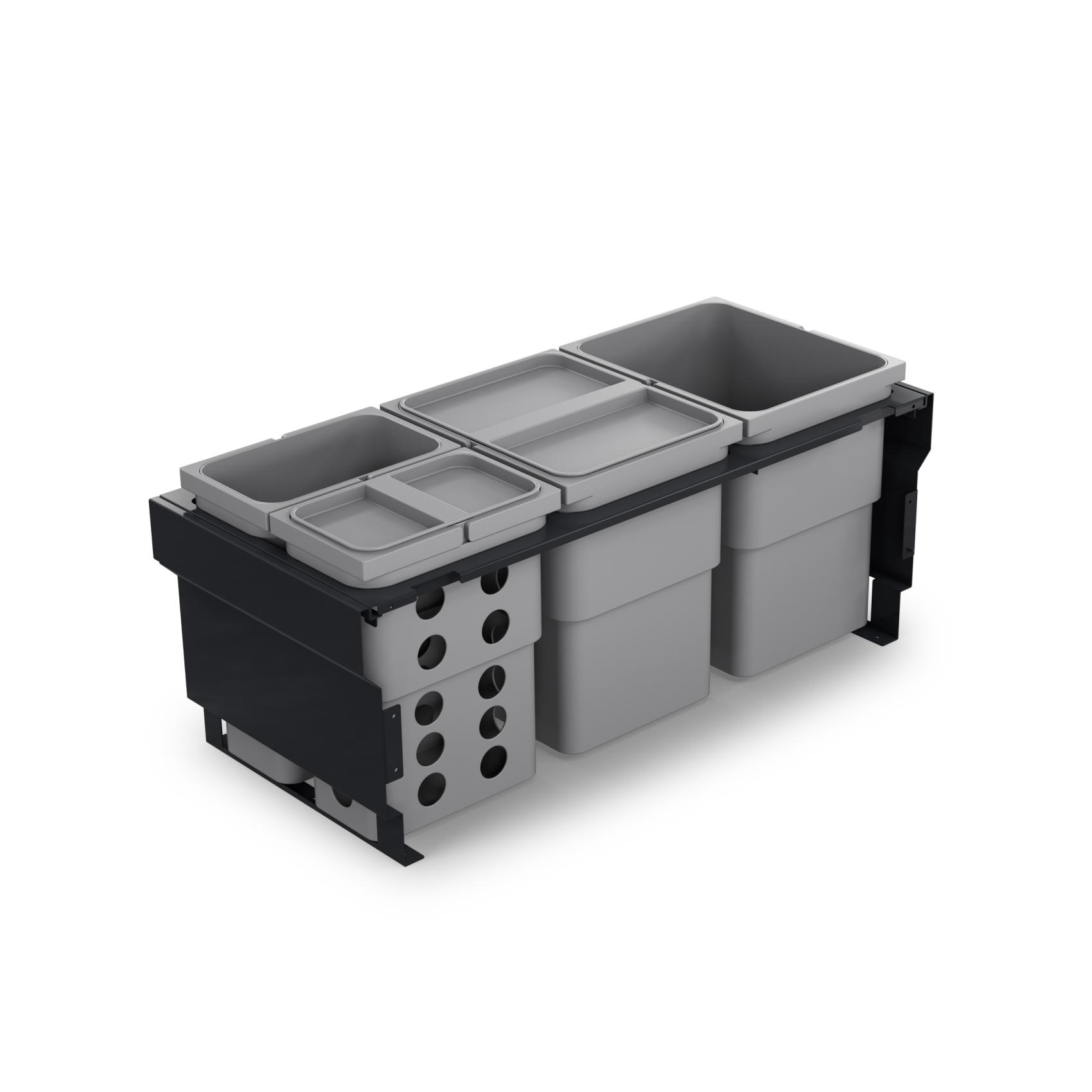 Källsorteringskärhållare Theofils Malaga 350X800 mm Inkl Hinkar Grå/Ljusgrå