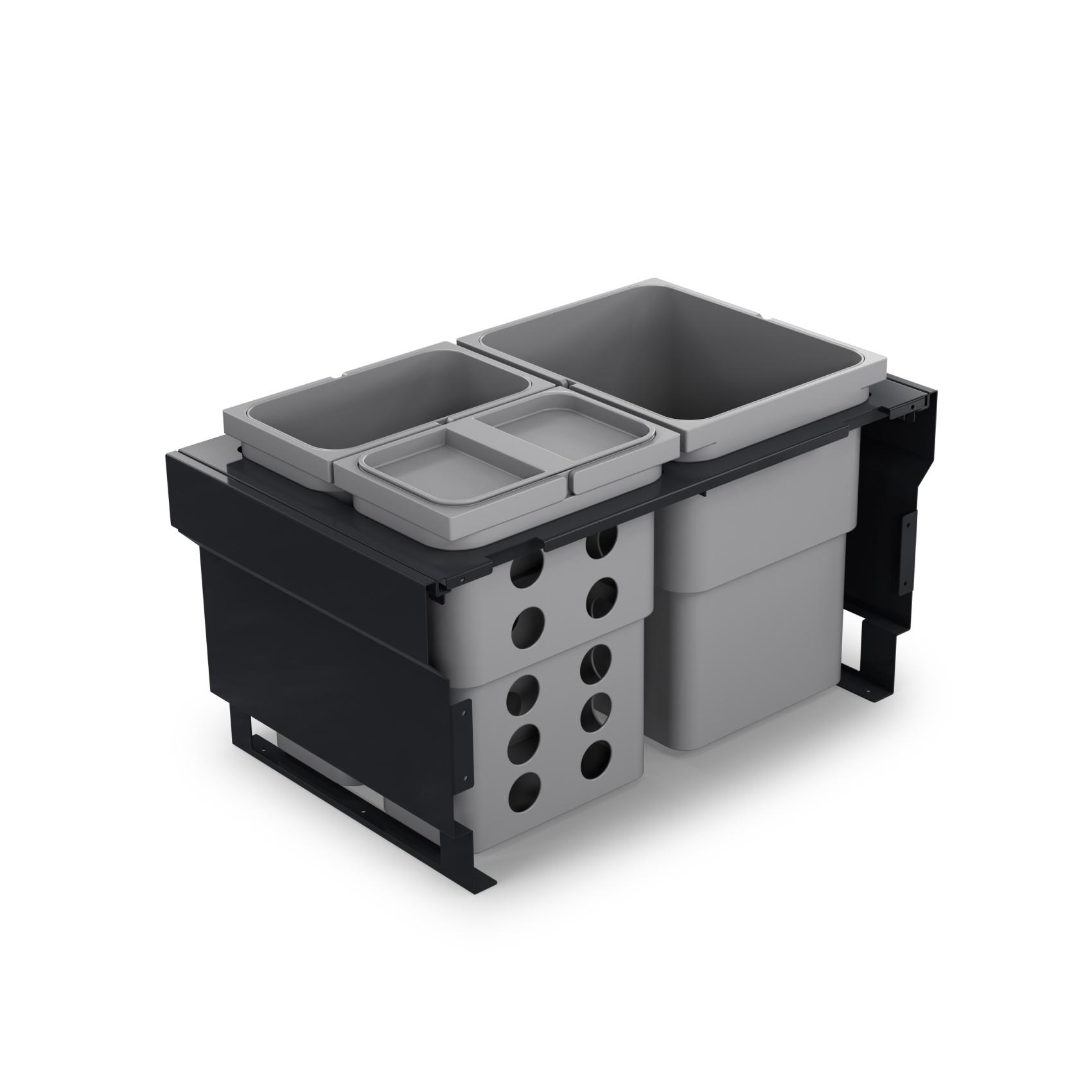 Källsorteringskärhållare Theofils Malaga 350X600 mm Inkl Hinkar Grå/Ljusgrå