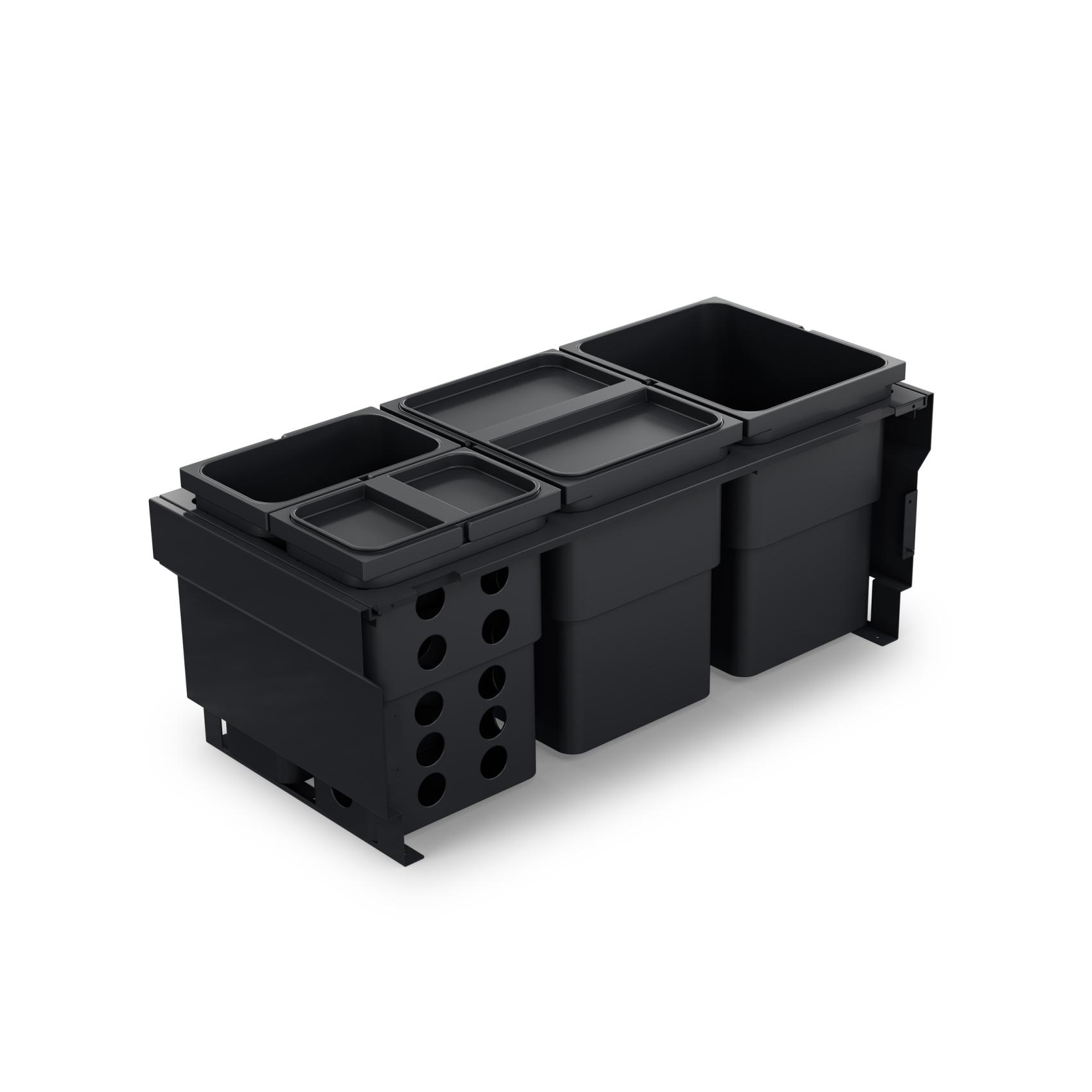 Källsorteringskärhållare Theofils Malaga 350X800 mm Inkl Hinkar Grå/Mörkgrå