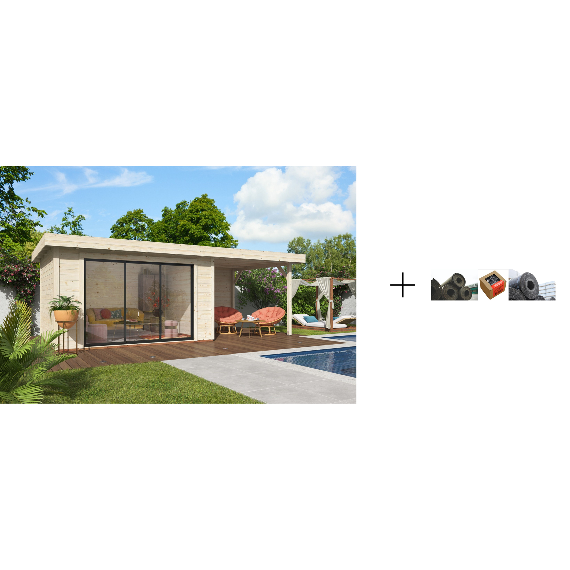 Hagestue Palmako Lydia 10,8+7,6 M2 Slide med Papp, Spiker og SBS Takbelegg