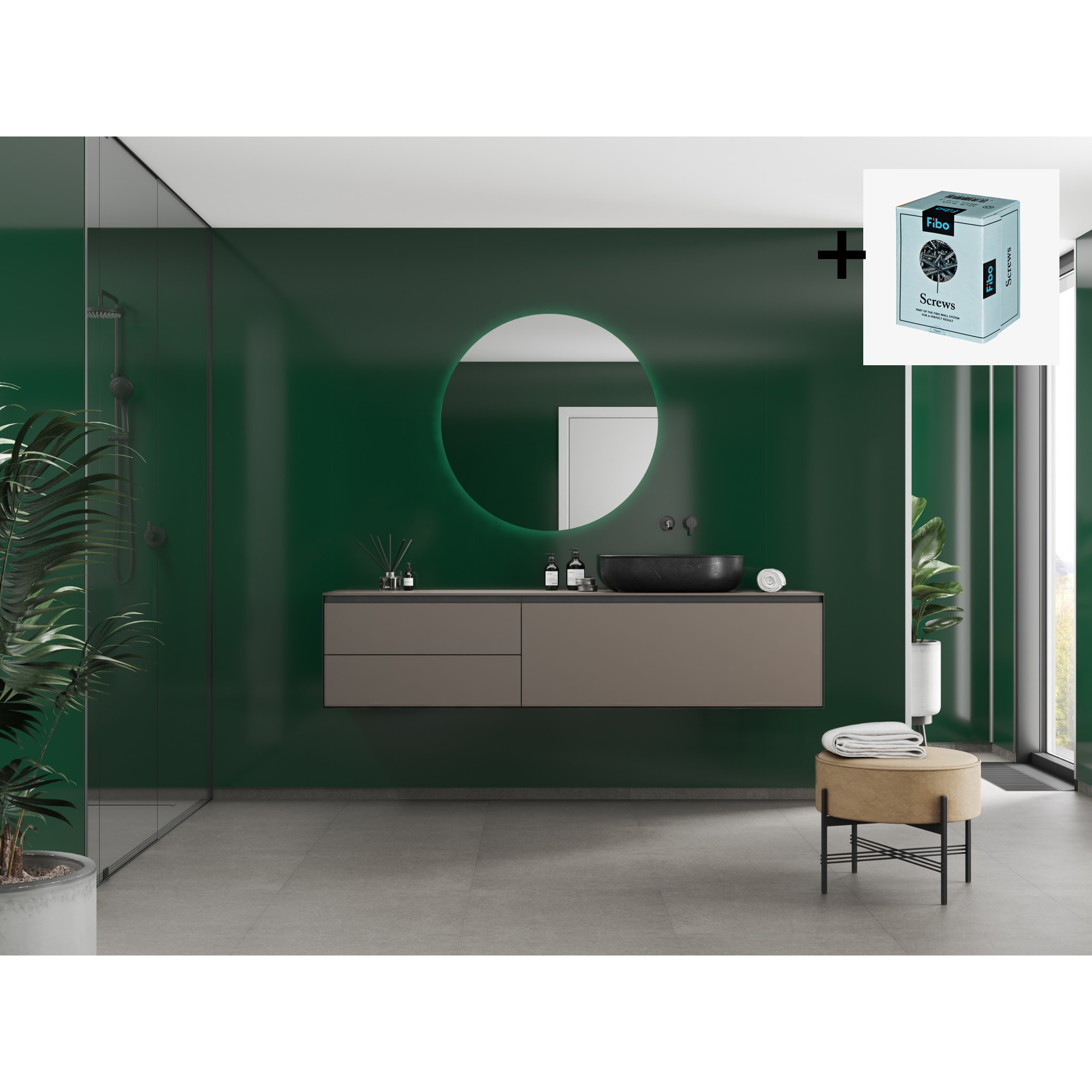 Baderomspanel Fibo 5231-M00 Bottle Green med Monteringsskruer
