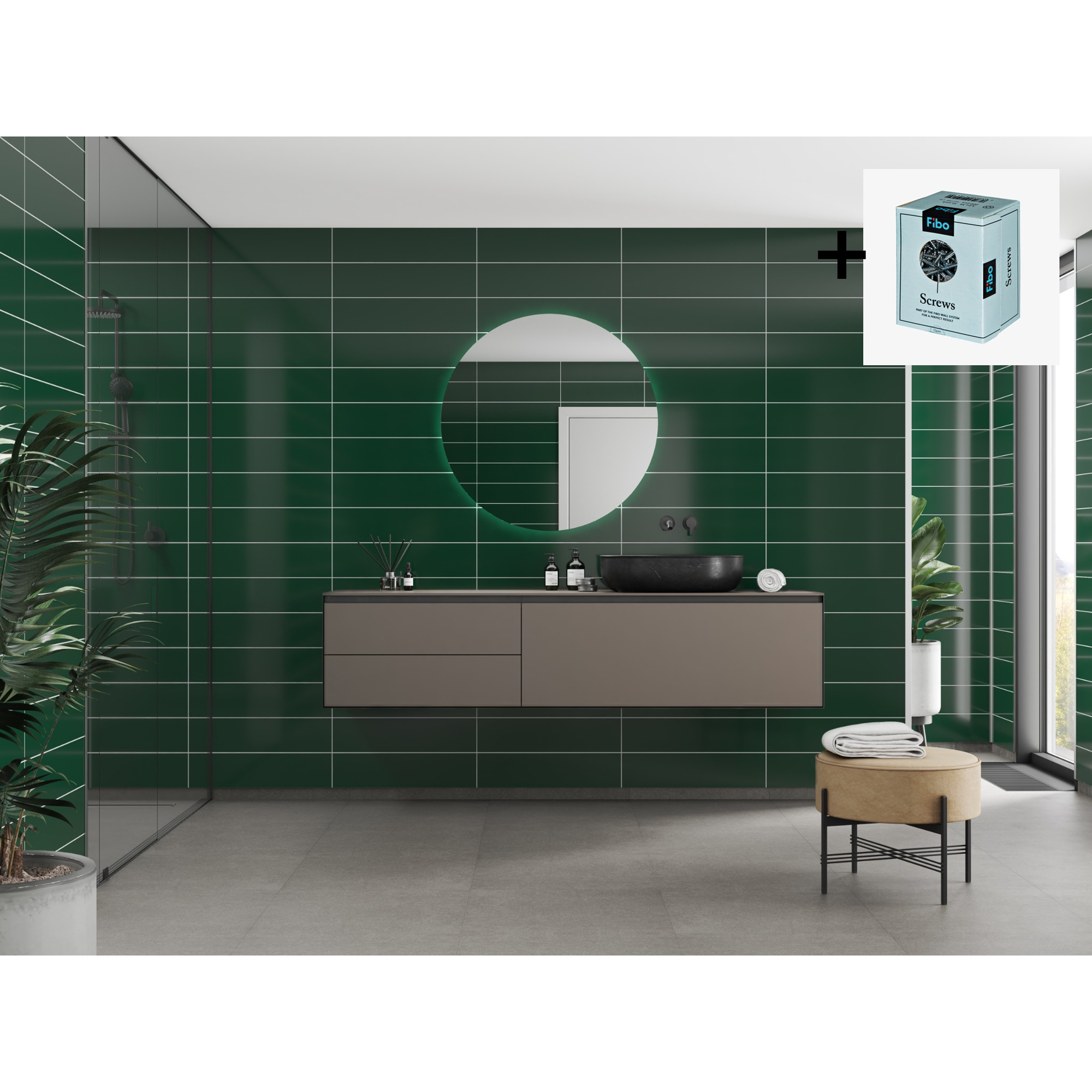 Baderomspanel Fibo 5231-M6015 Bottle Green med Monteringsskruer