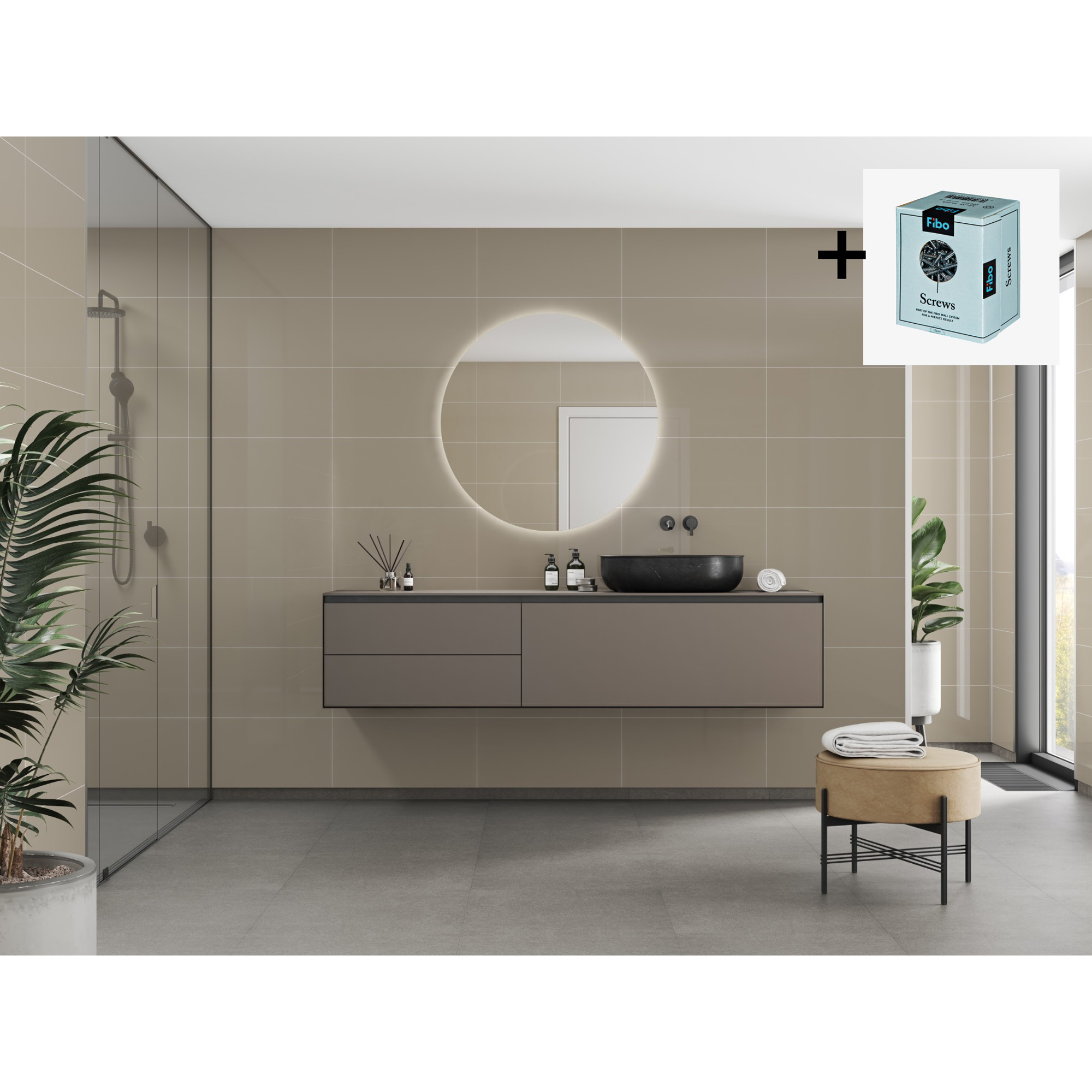 Baderomspanel Fibo 6233-M6030 Beige med Monteringsskruer