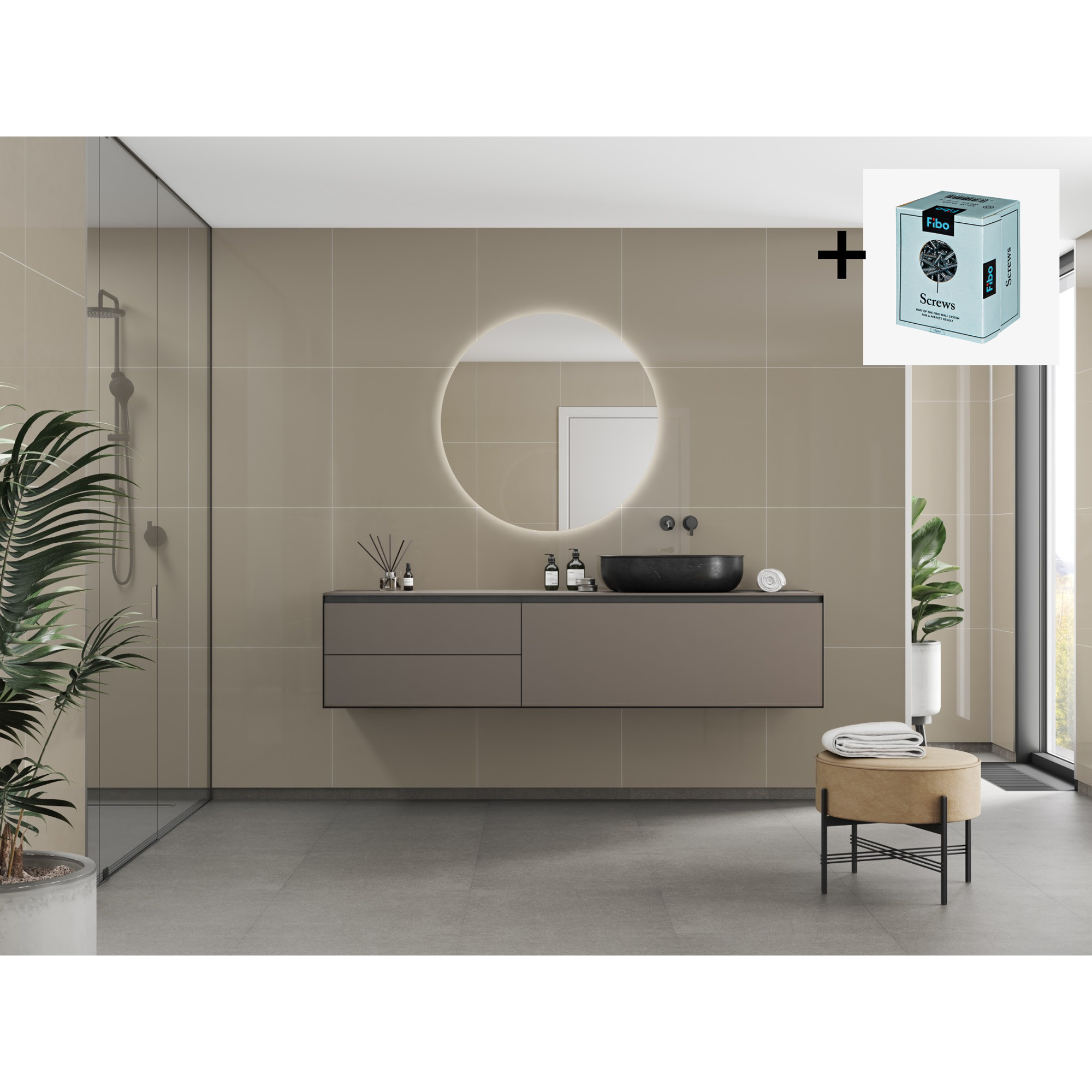 Baderomspanel Fibo 6233-M6060 Beige med Monteringsskruer