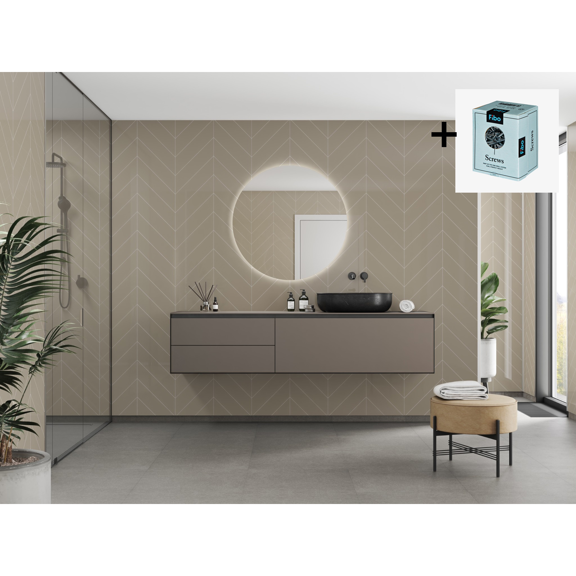 Baderomspanel Fibo 6233-M78 Beige med Monteringsskruer