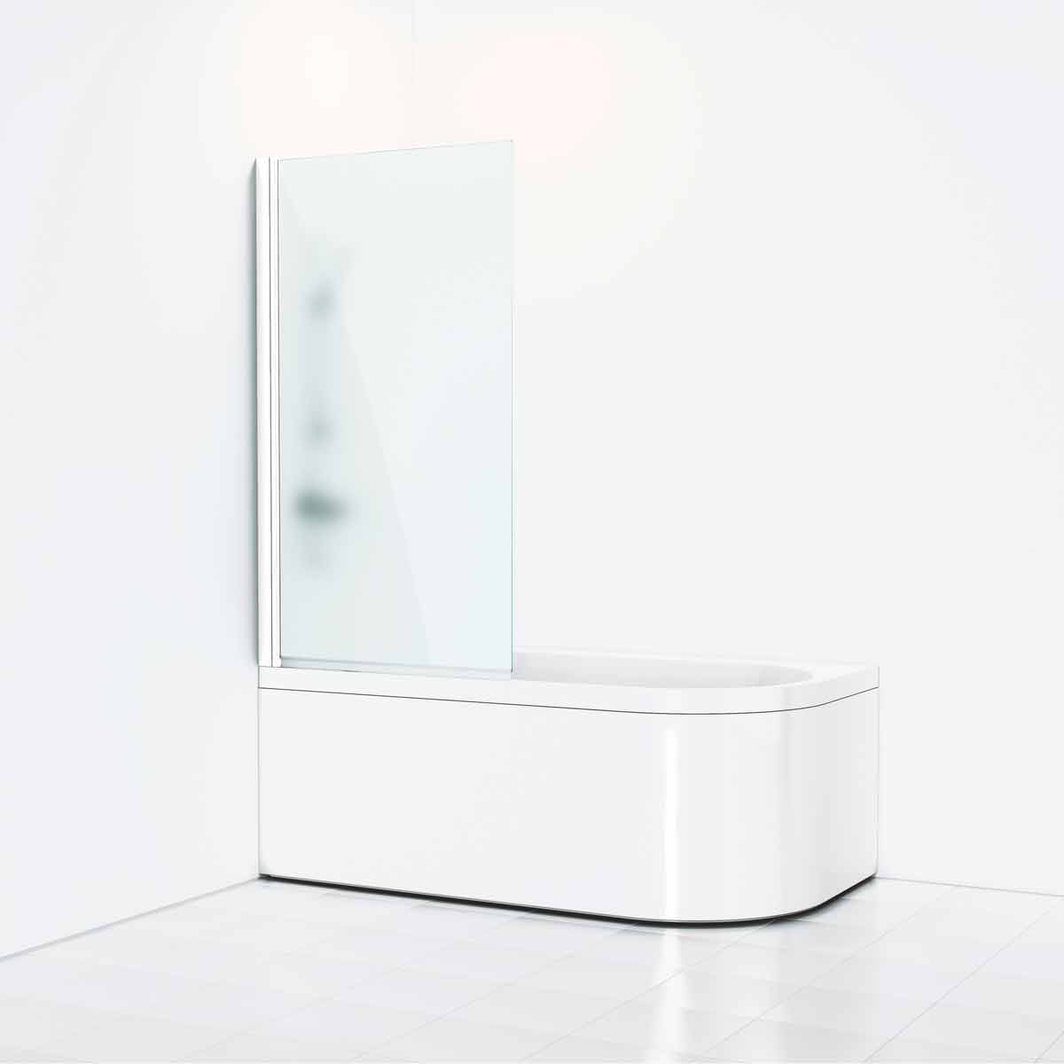 Badekarvegg Svedbergs Skoga Rett 80x3x141 Hvit matt profil og frostet glass