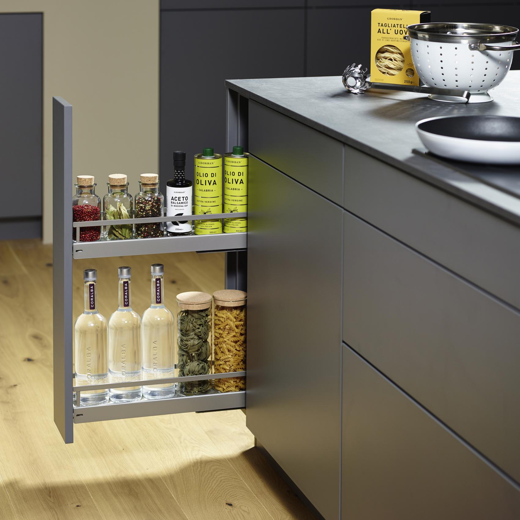 Bänkskåpsutdrag Theofils Kesseböhmer Base No.15 Arena Classic 90° 2 Hyllplan Grå/Silver