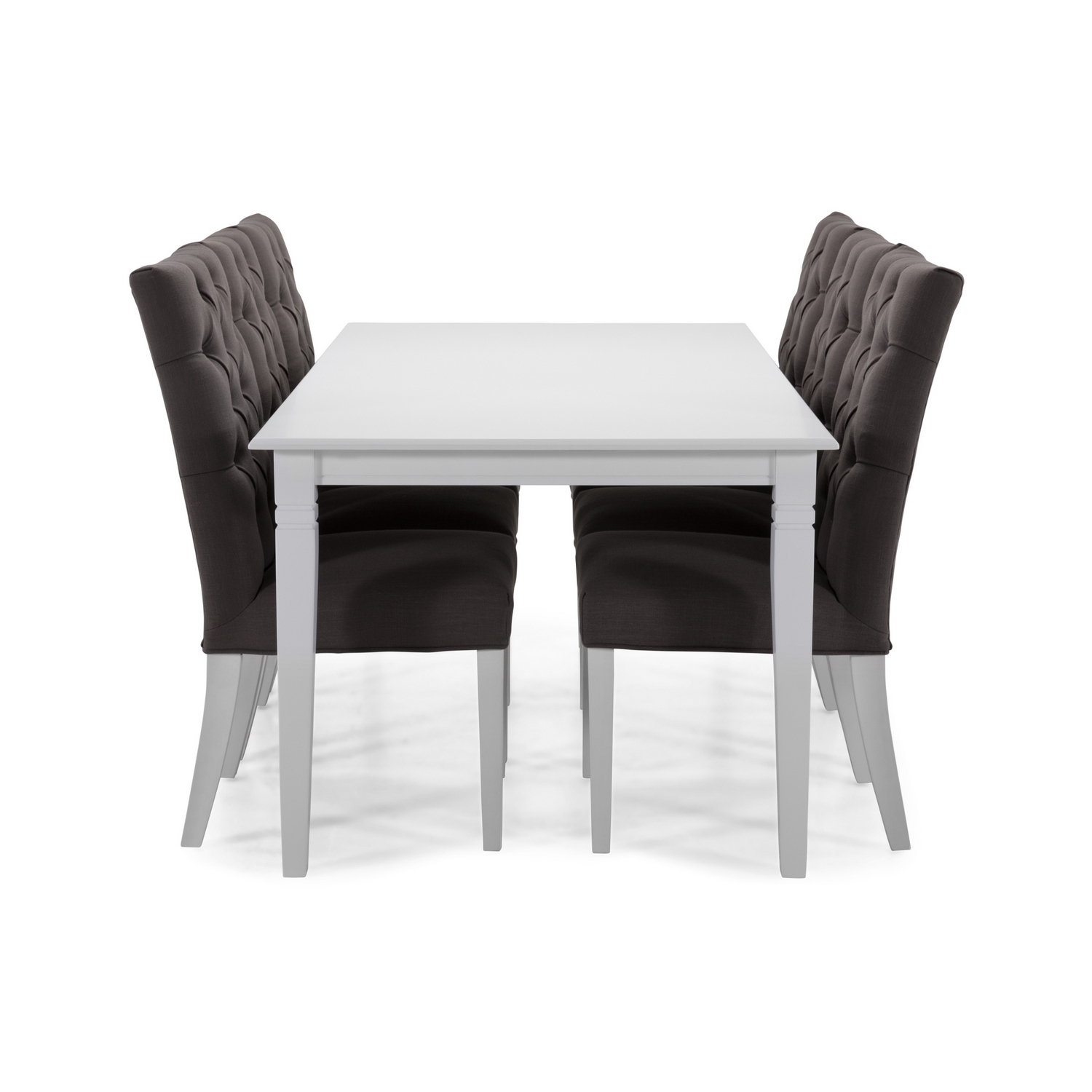 Matgrupp In Living Hartford Bord 6 st Jenny Stolar Vitt bord, Mörkgrå tygstol med vita träben