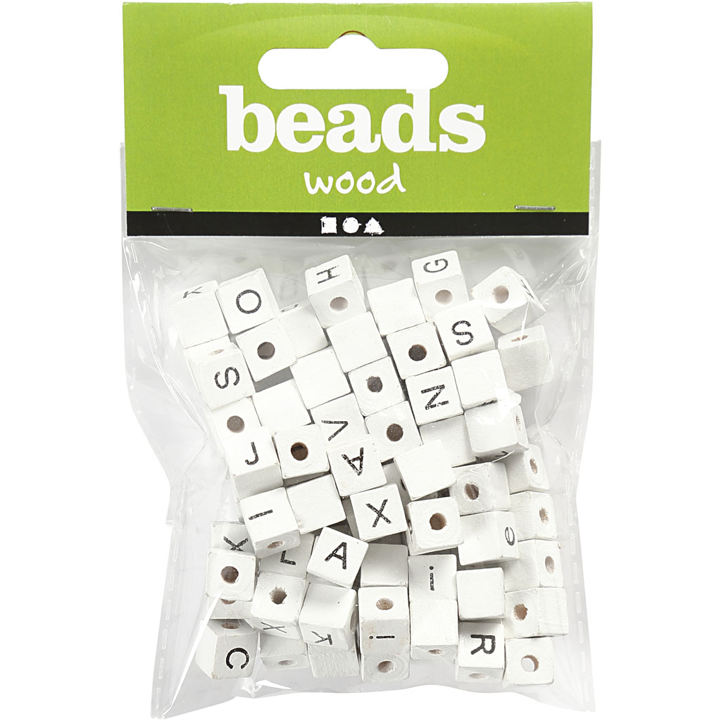 Bokstavperler Creativ Company hvit 8x8 mm Hullstr 3 mm 1 Pk