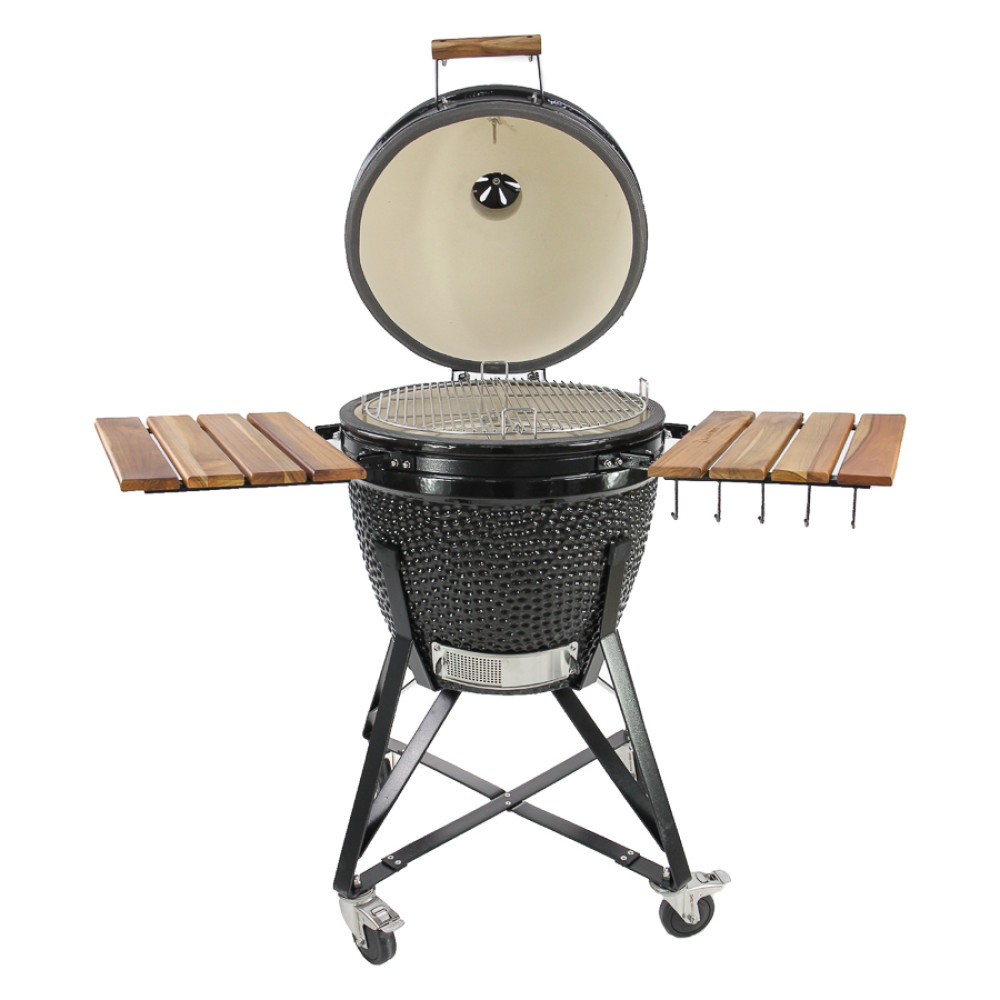 Kamadogrill Kamado Sumo Midi 21" Svart Keramisk Grill med Fleksibelt Grillrist & Teakdetaljer