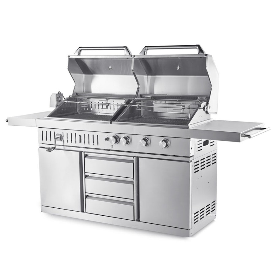 Frittstående Gass- og Kullgrill Myoutdoorkitchen Stainless Collection med 3 Brennere