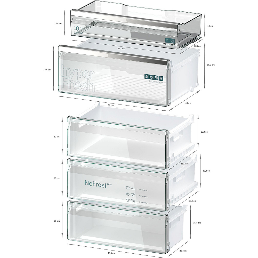 Frittstående Kjøleskap og Fryser Siemens iQ700 KG49NSBBF Med LED-Belysning 203 x 70 Cm