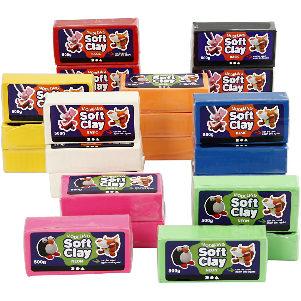 Modellervoks Creativ Company Soft Clay Str 13x6x4 cm Ass Farger 500 g/1 Pk