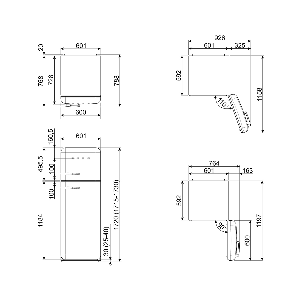 Kombiskap Kjøleskap/Fryser Smeg FAB30RPG6 Pastellgrønn 50's Style
