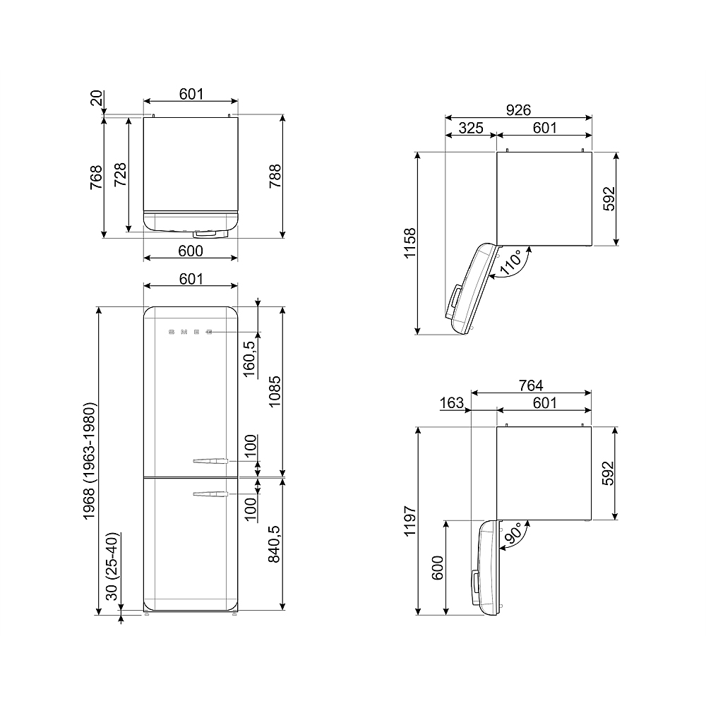 Kombiskap Kjøleskap/Fryser Smeg FAB32LRD6