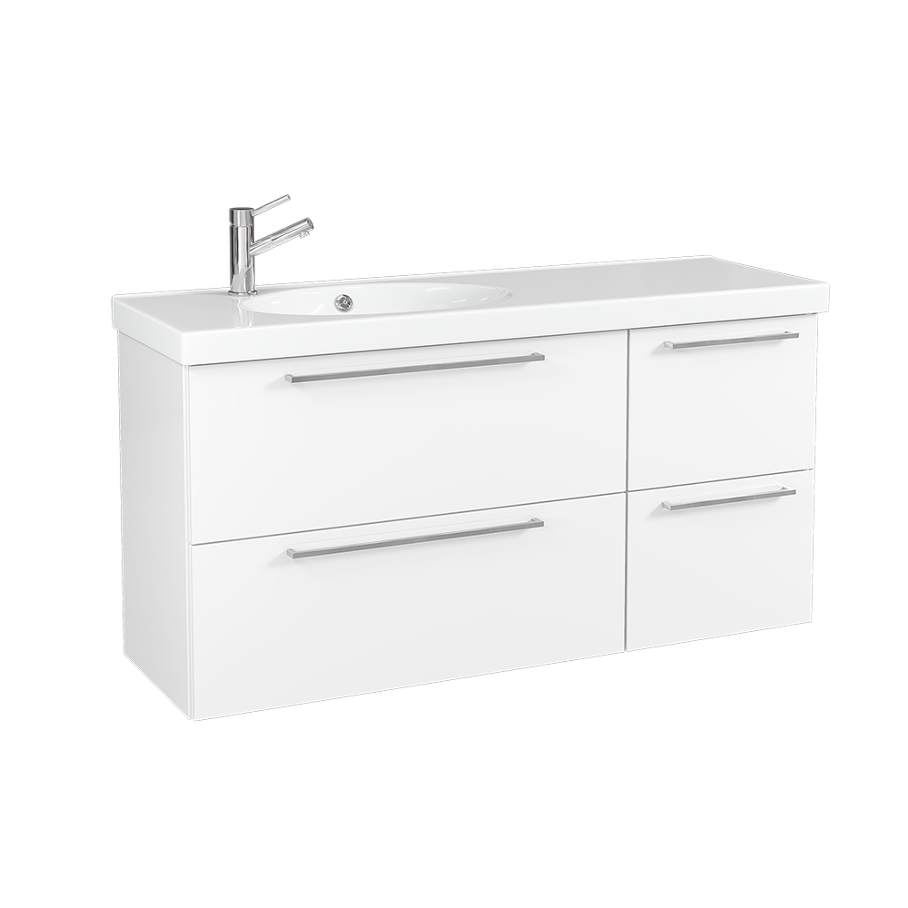 Tvättställsskåp Temal Trend med 2 Lådor och Sidoskåp med Lådor Tvättställ vänster, 92,5 x 45 x 64 cm, Vit Högblank