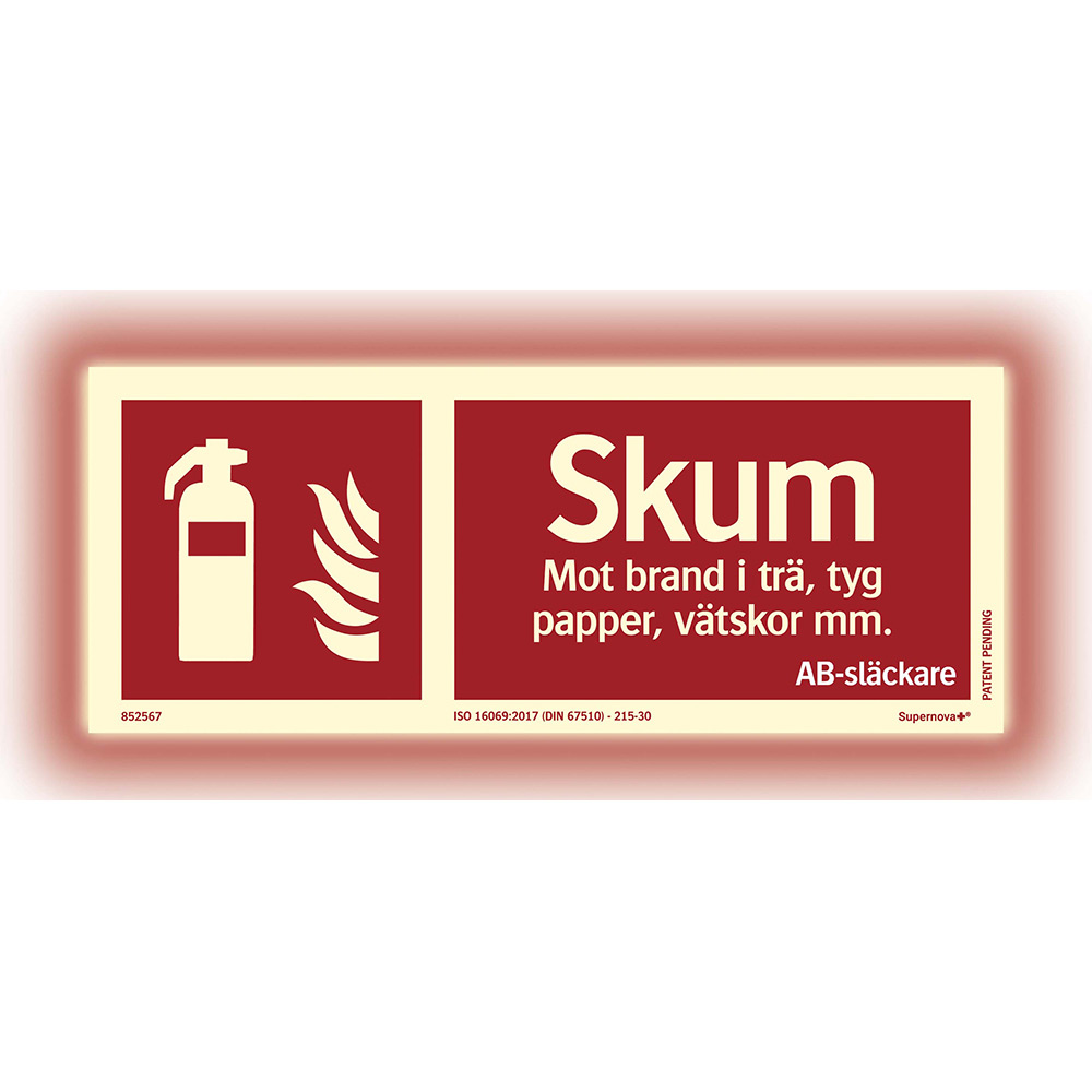 Skylt Systemtext Skumsläckare 250x100 mm Aluminium Supernova+