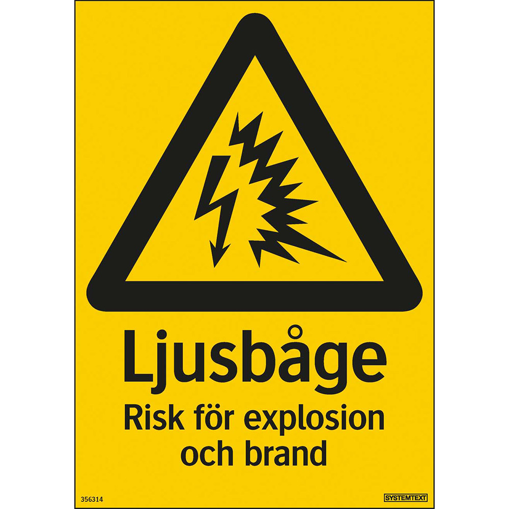 Skylt Systemtext Ljusbåge Risk Explosion 210x297 mm Plast