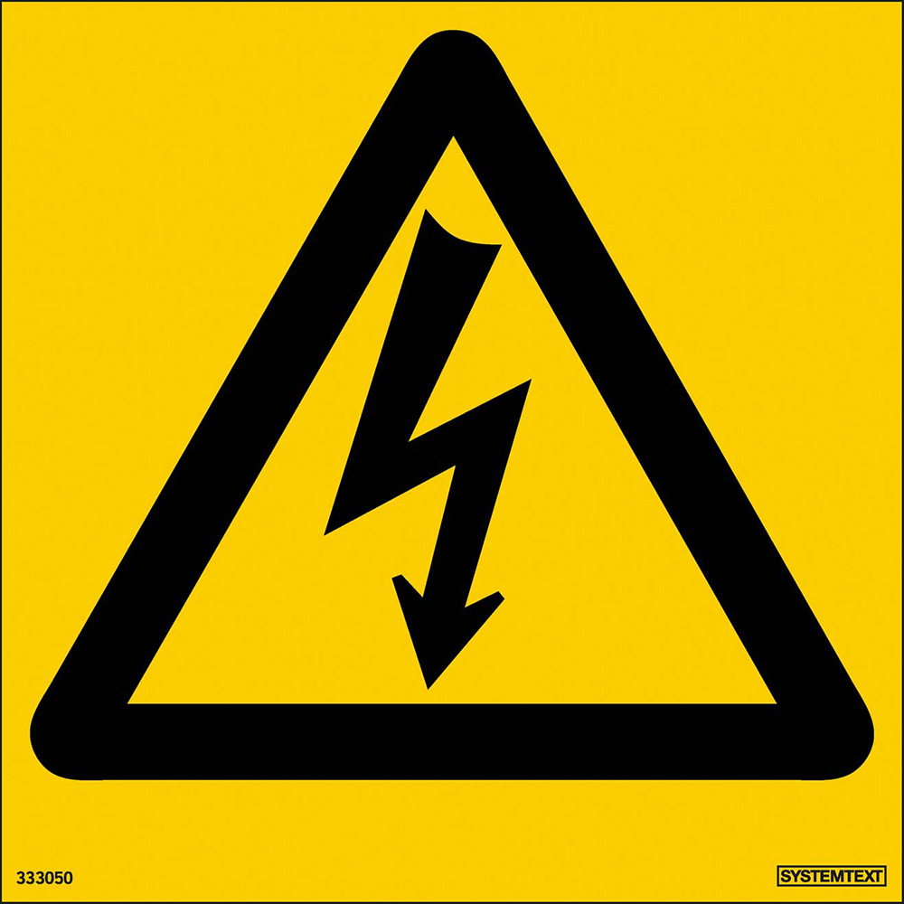Skylt Systemtext Elektrisk Spänning Plast 210x210 mm