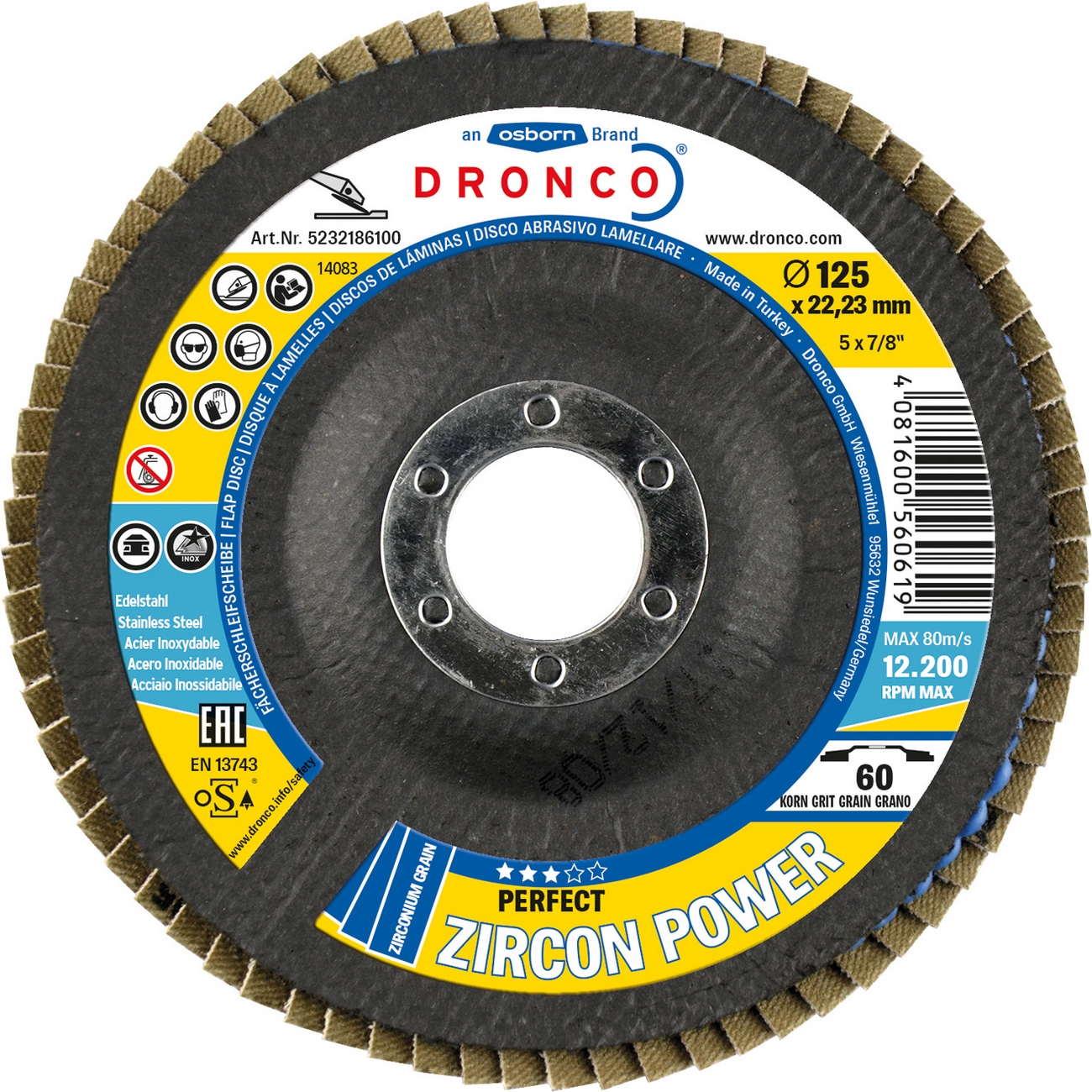 Lamellrondell Dronco 115x22,23 P Zircon Power Kornstorlek: 40